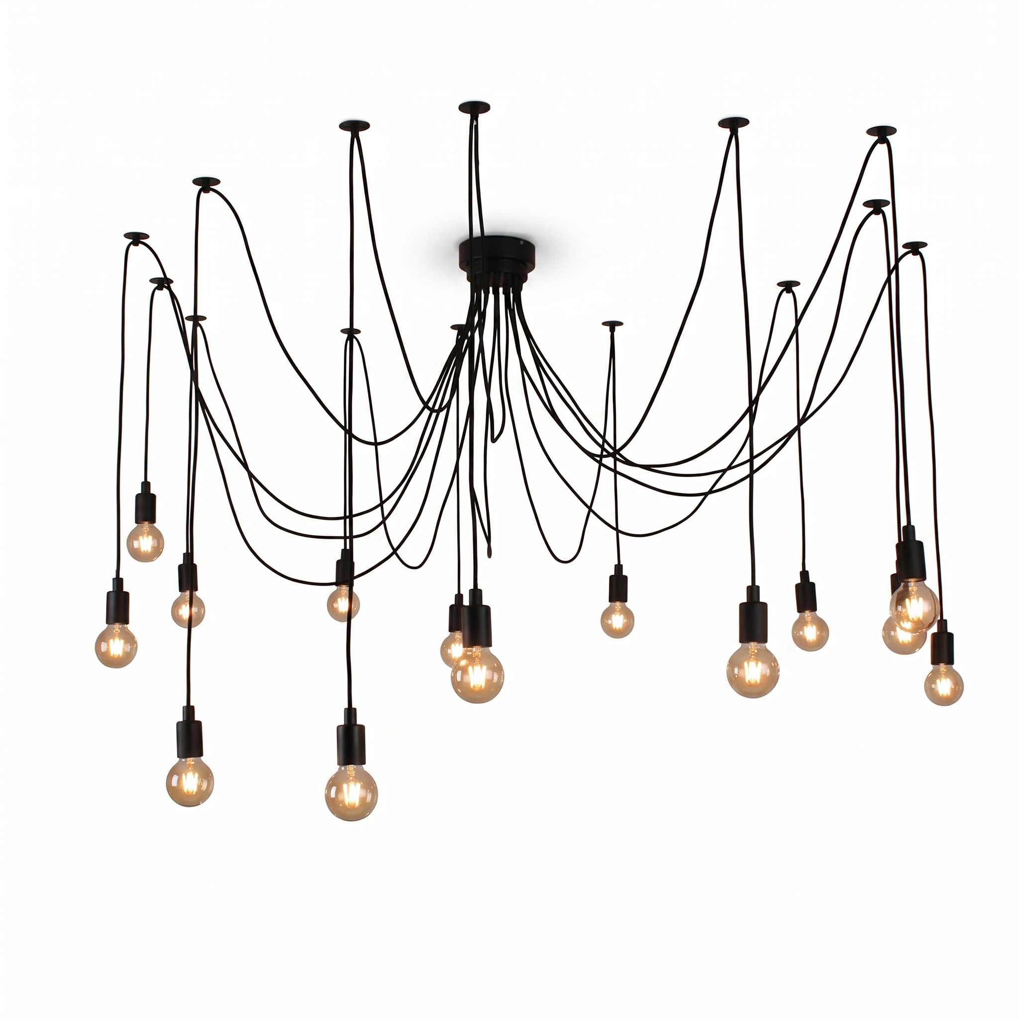 Ragnatela Dorata spider chandelier, 14 cables, lit