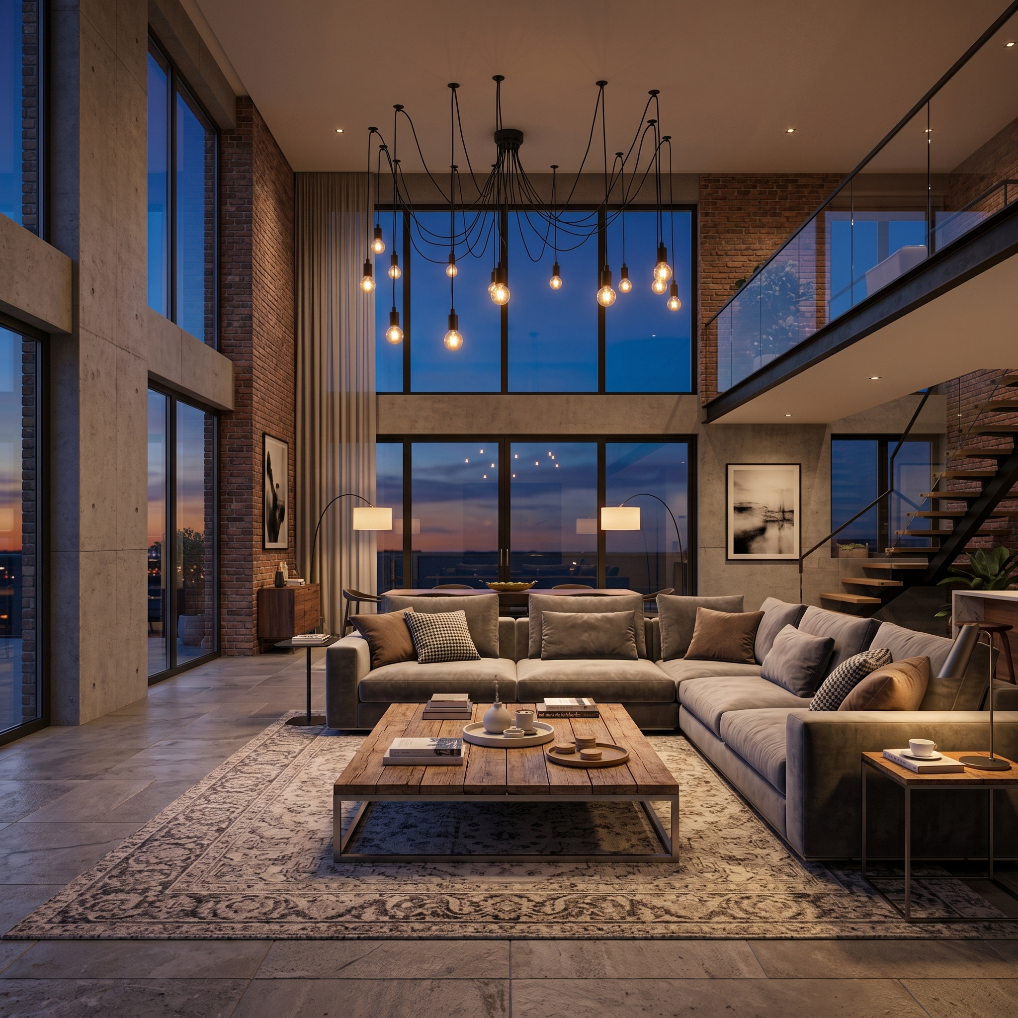 Ragnatela Dorata spider chandelier in a double-height living room