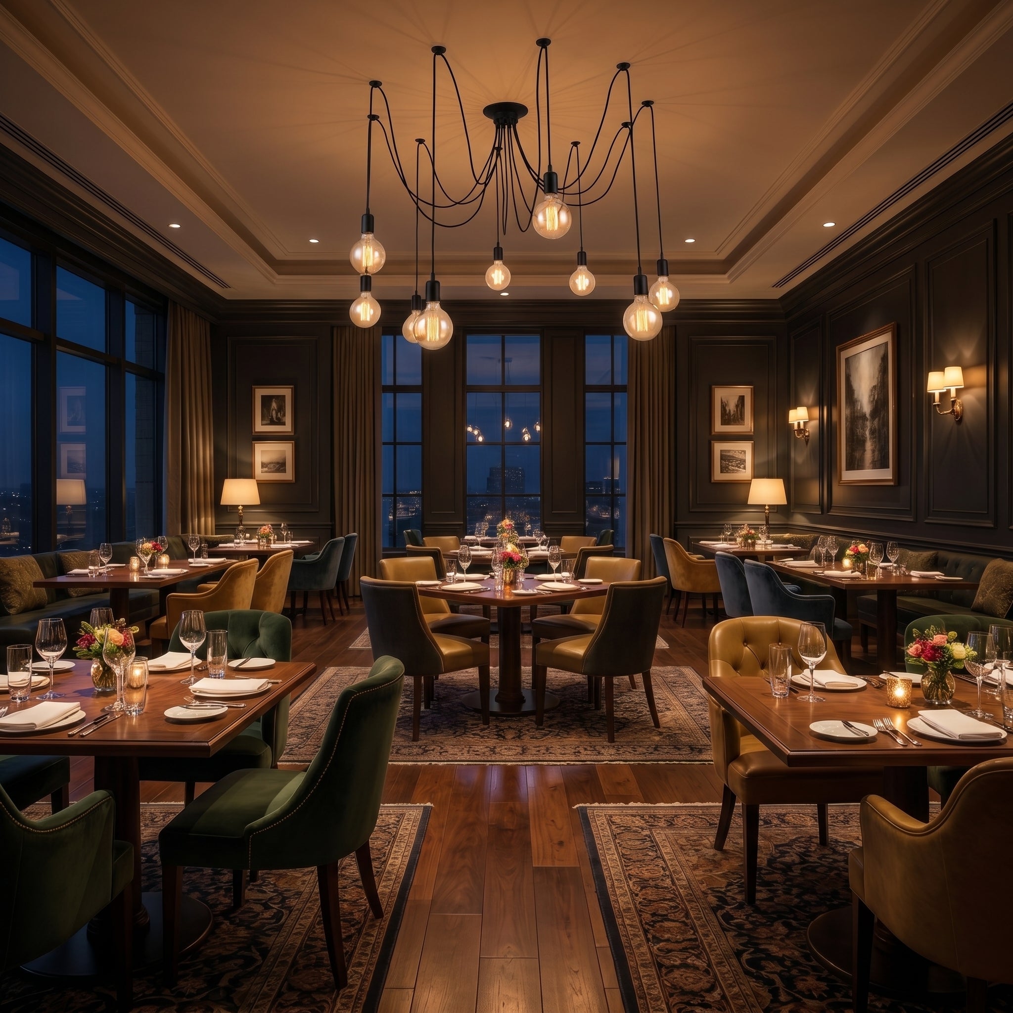 Ragnatela Dorata spider chandelier in an upscale restaurant