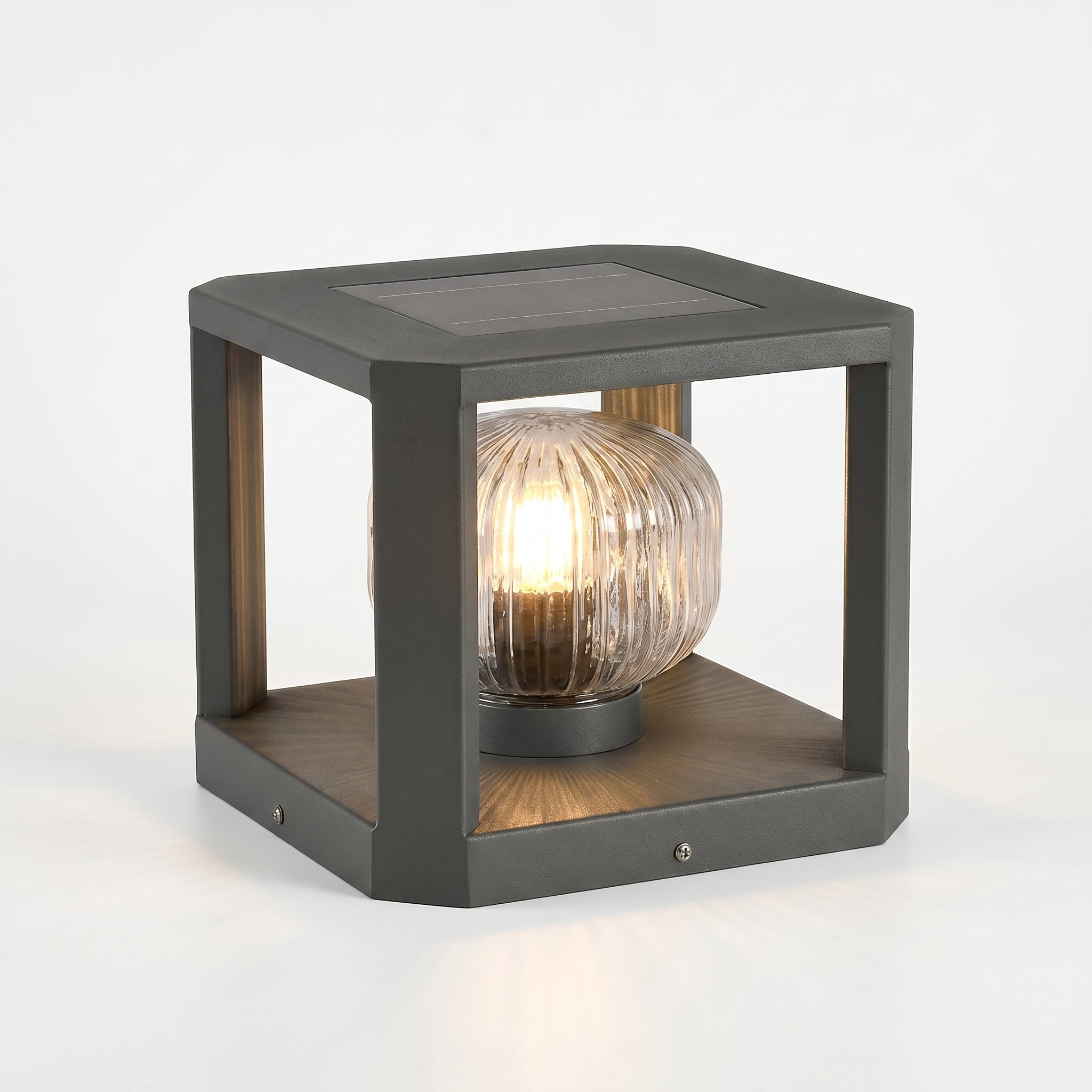Sera Dorata solar pillar light Caged Globe design