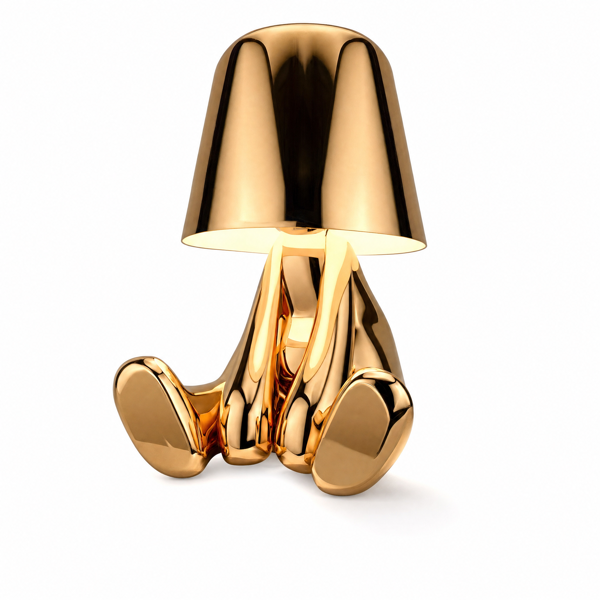 Pensatore Aureo gold statuette lamp lounging pose