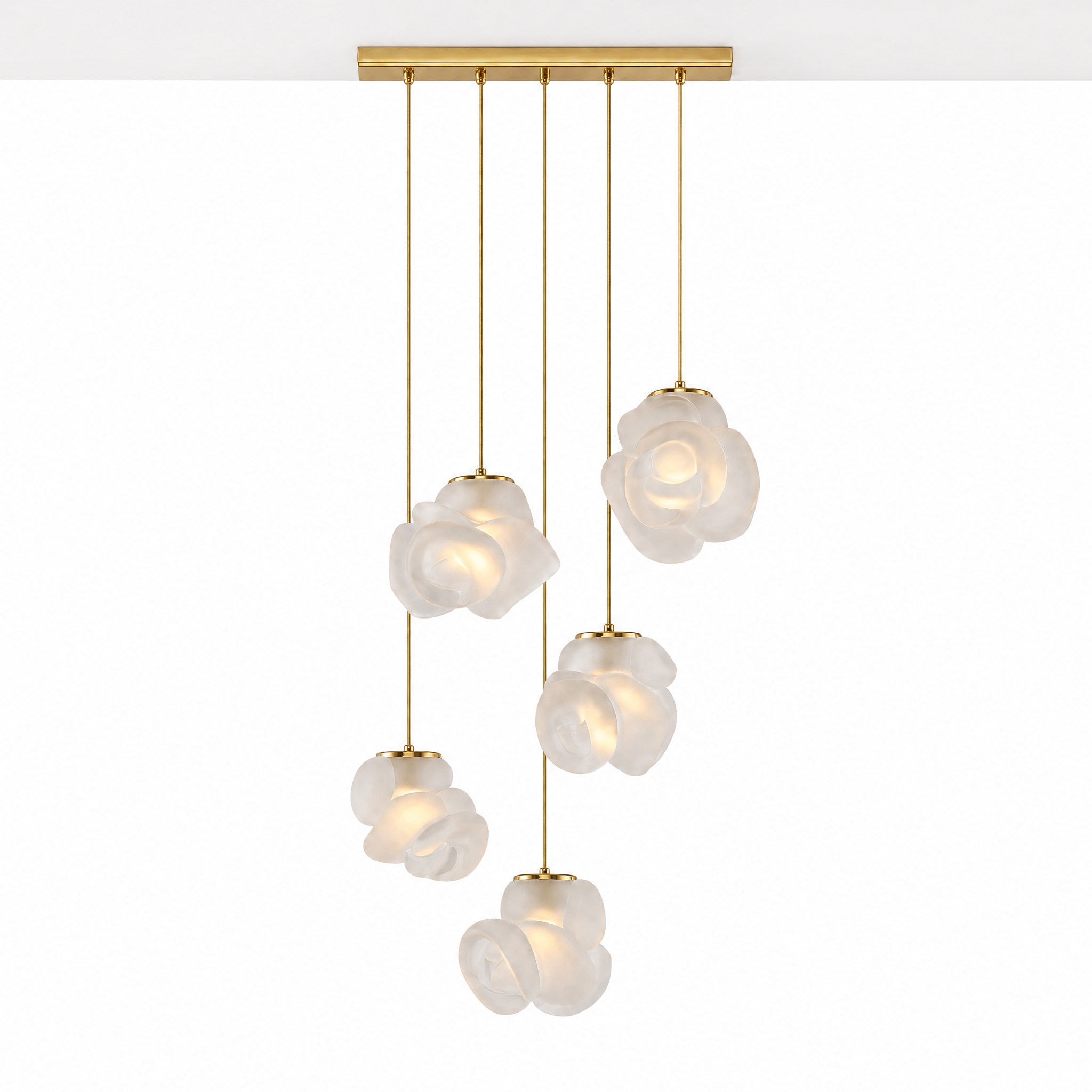 Nuvola Fiorita 5-bloom frosted glass chandelier gold, ceiling mounted