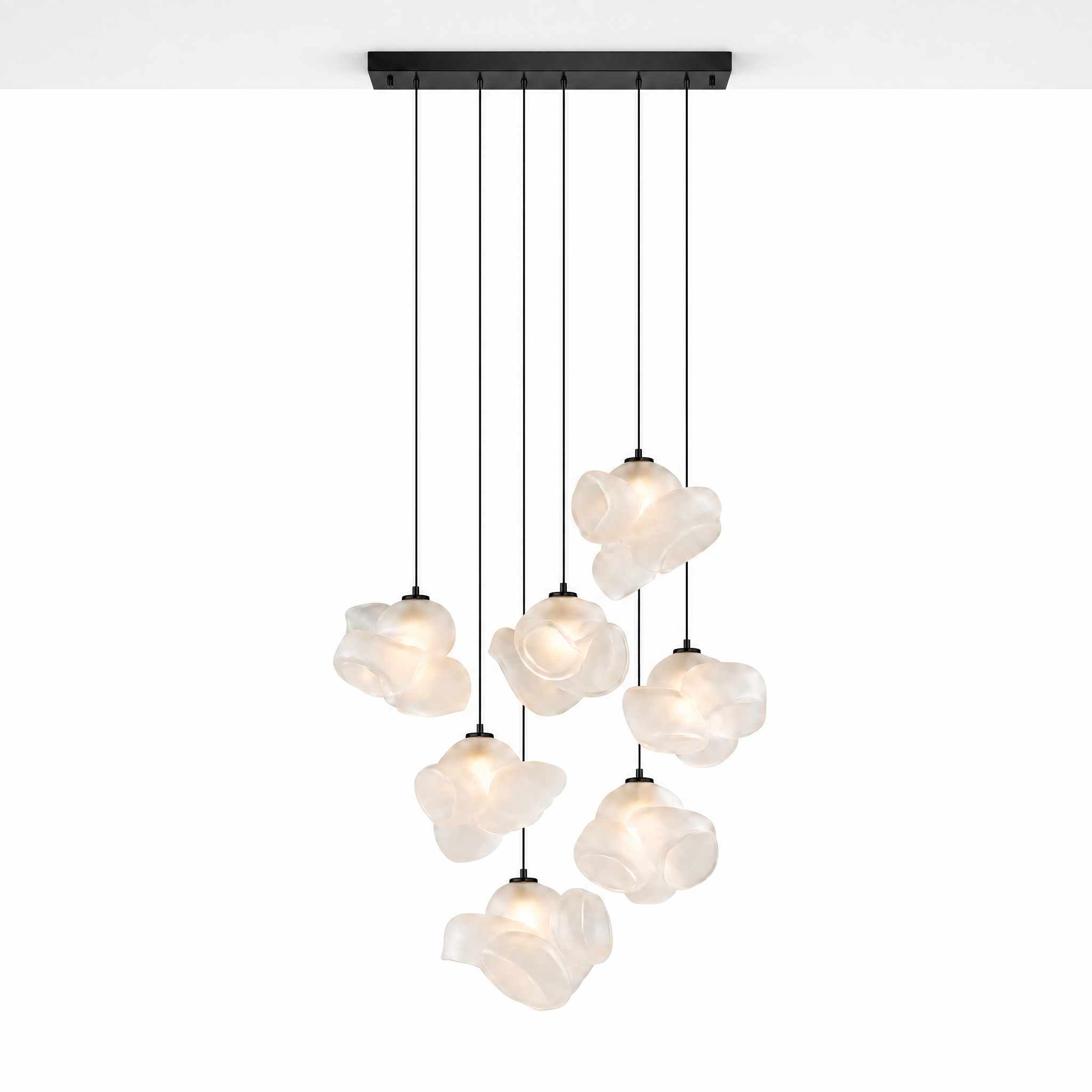 Nuvola Fiorita 9-bloom frosted glass chandelier black, ceiling mounted