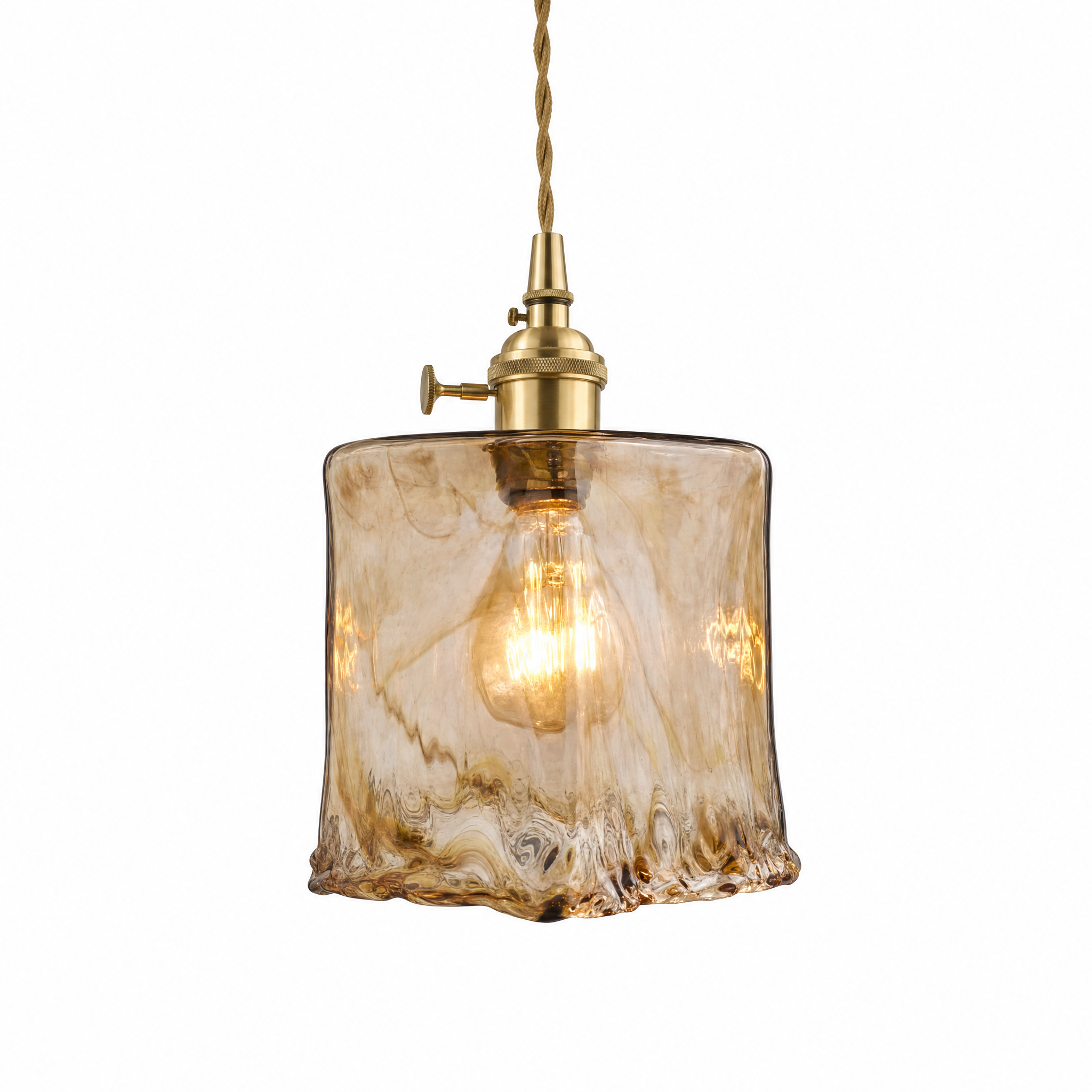 Cylinder amber glass pendant light on white