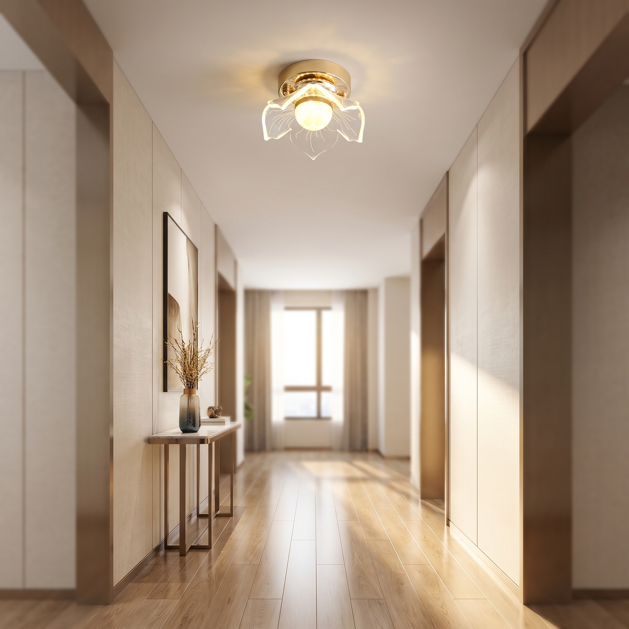 Lotus crystal ceiling light in a hallway