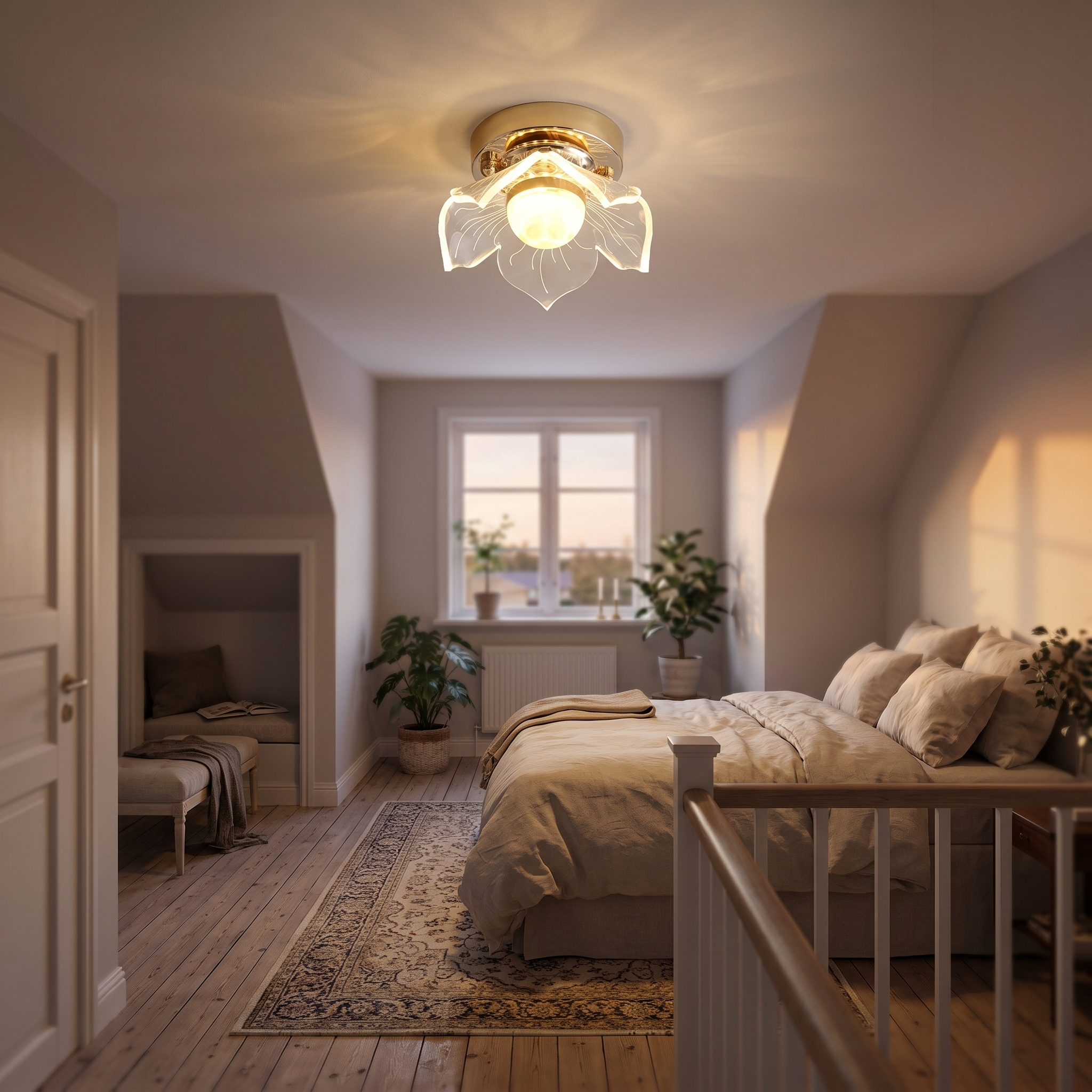 Lotus crystal ceiling light in a bedroom