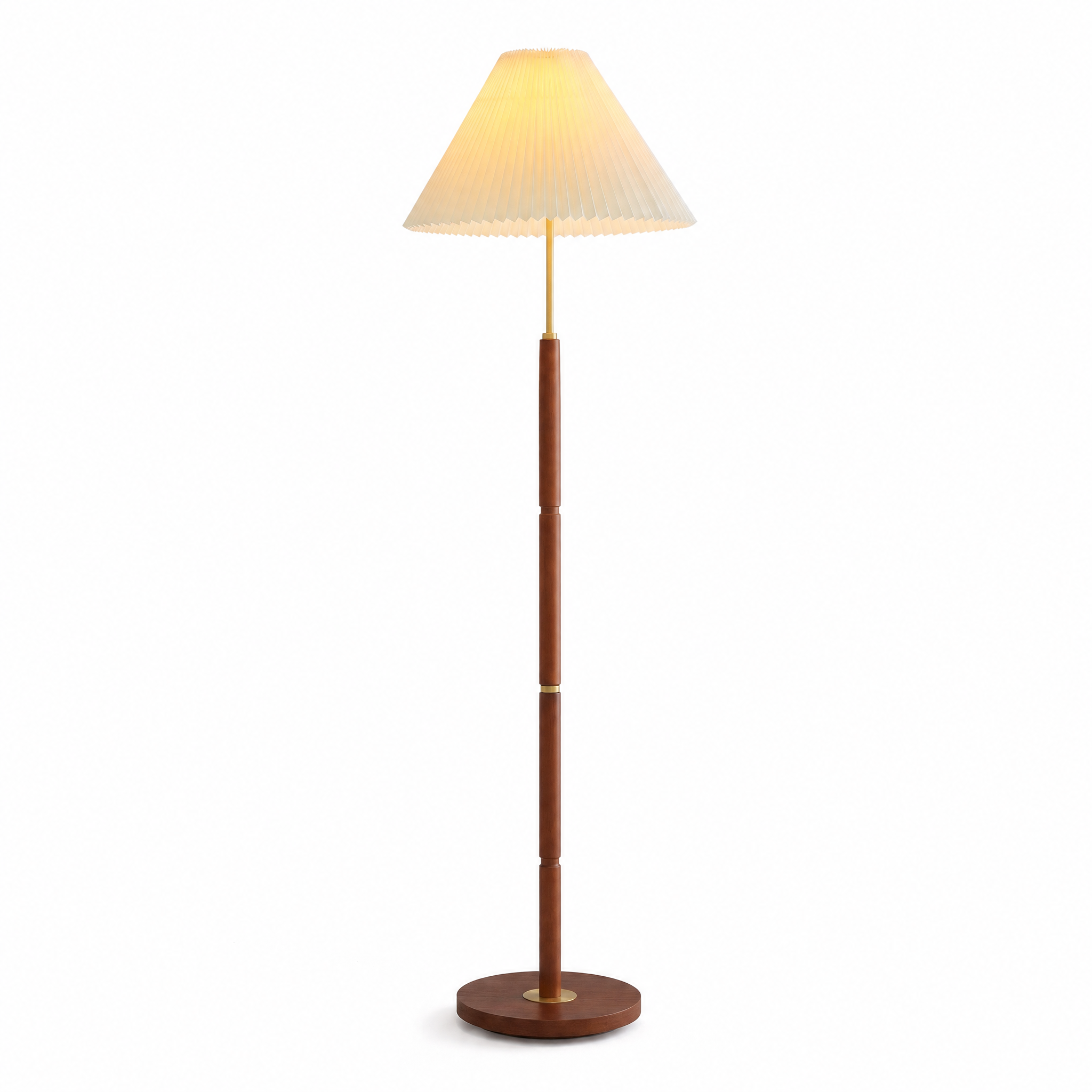 Ventaglio Sera pleated floor lamp, walnut, lit