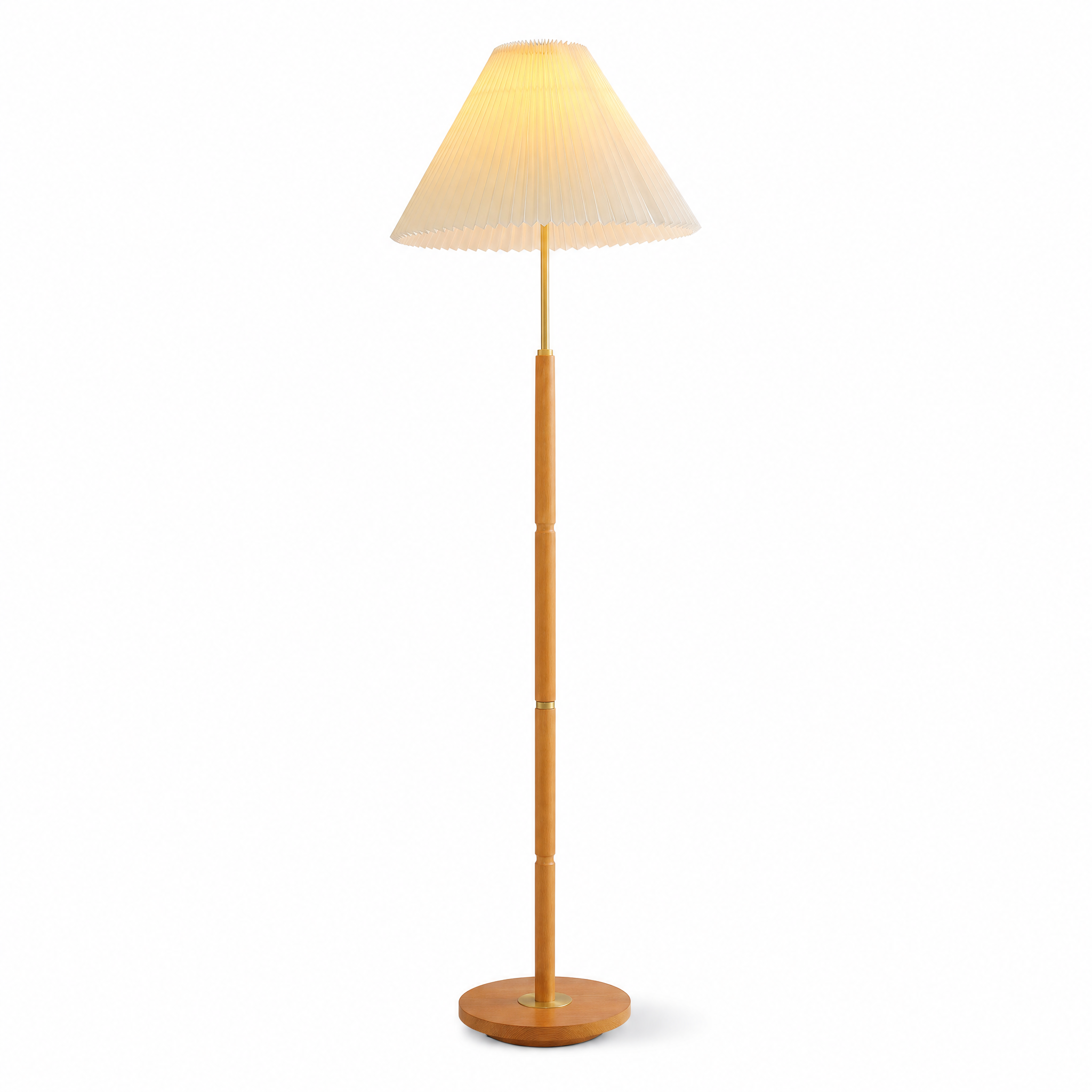 Ventaglio Sera pleated floor lamp, light wood, lit