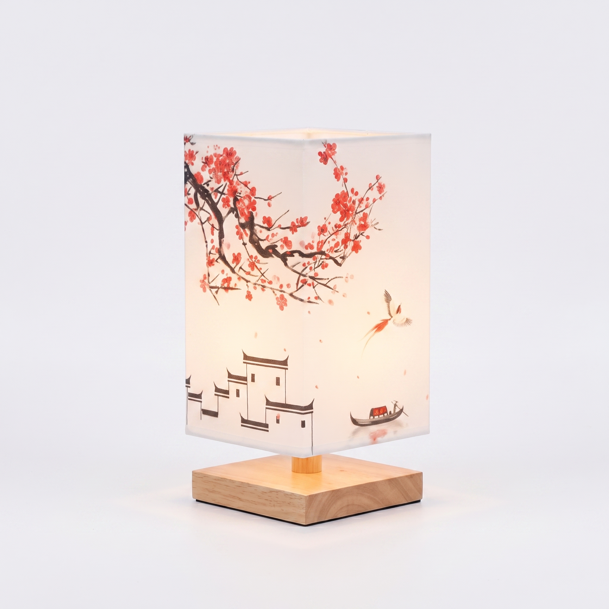 Velura bamboo table lamp Red Flower design on white background