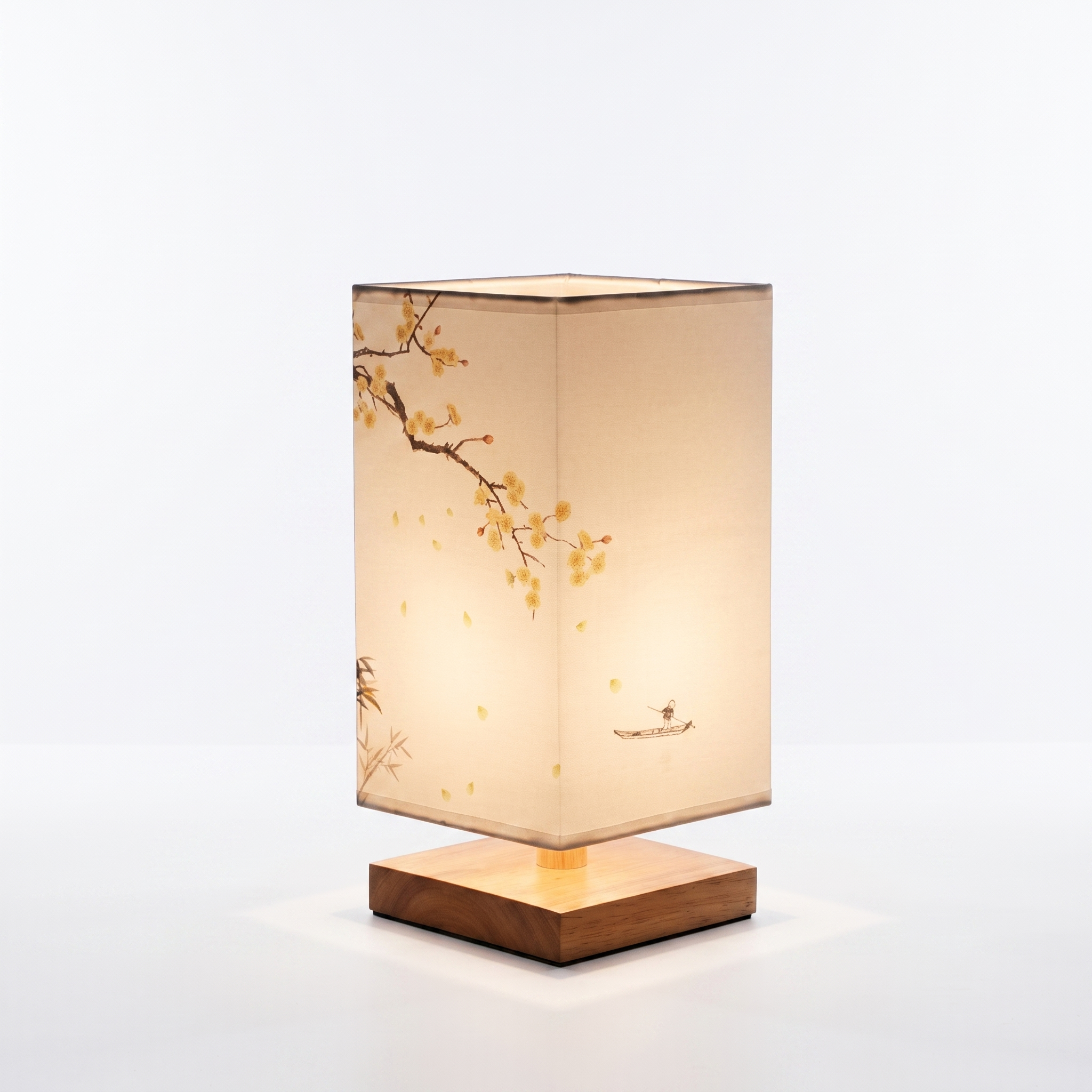 Velura bamboo table lamp Yellow Flower design on white background