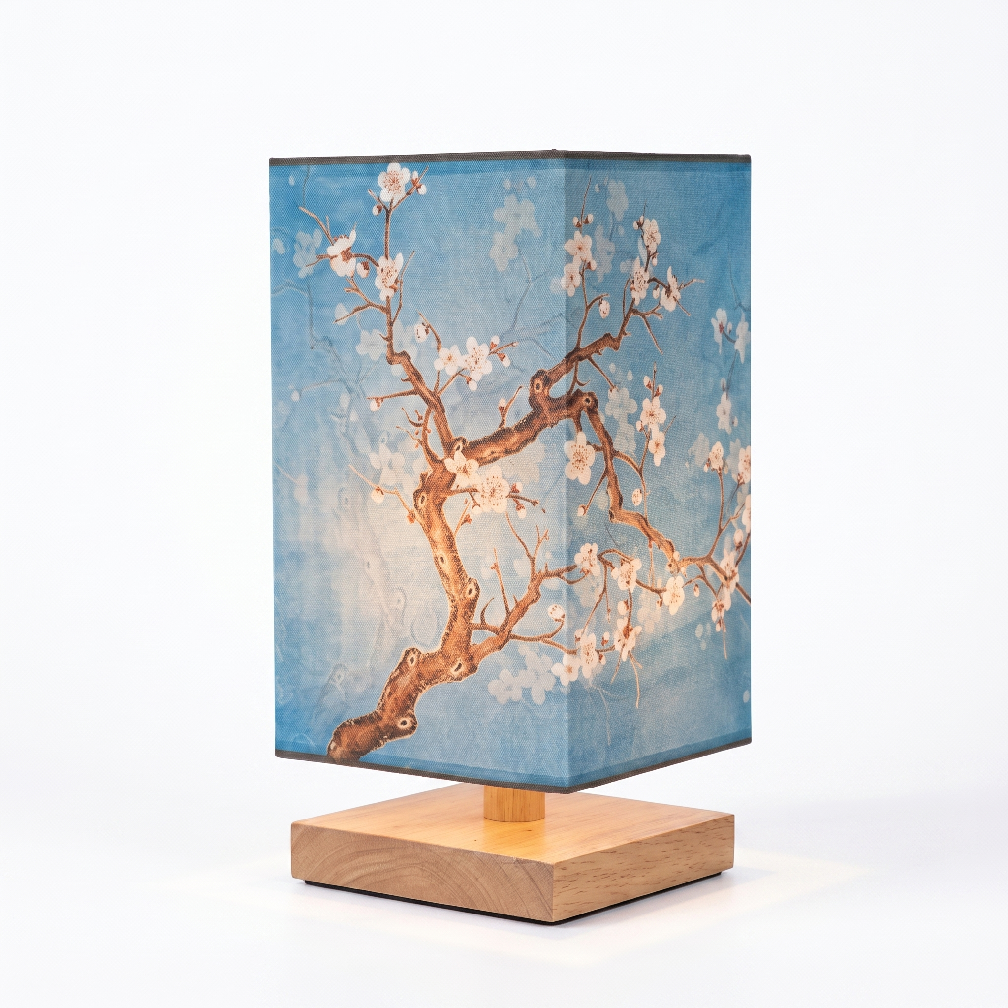 Velura bamboo table lamp Blue Flower design on white background