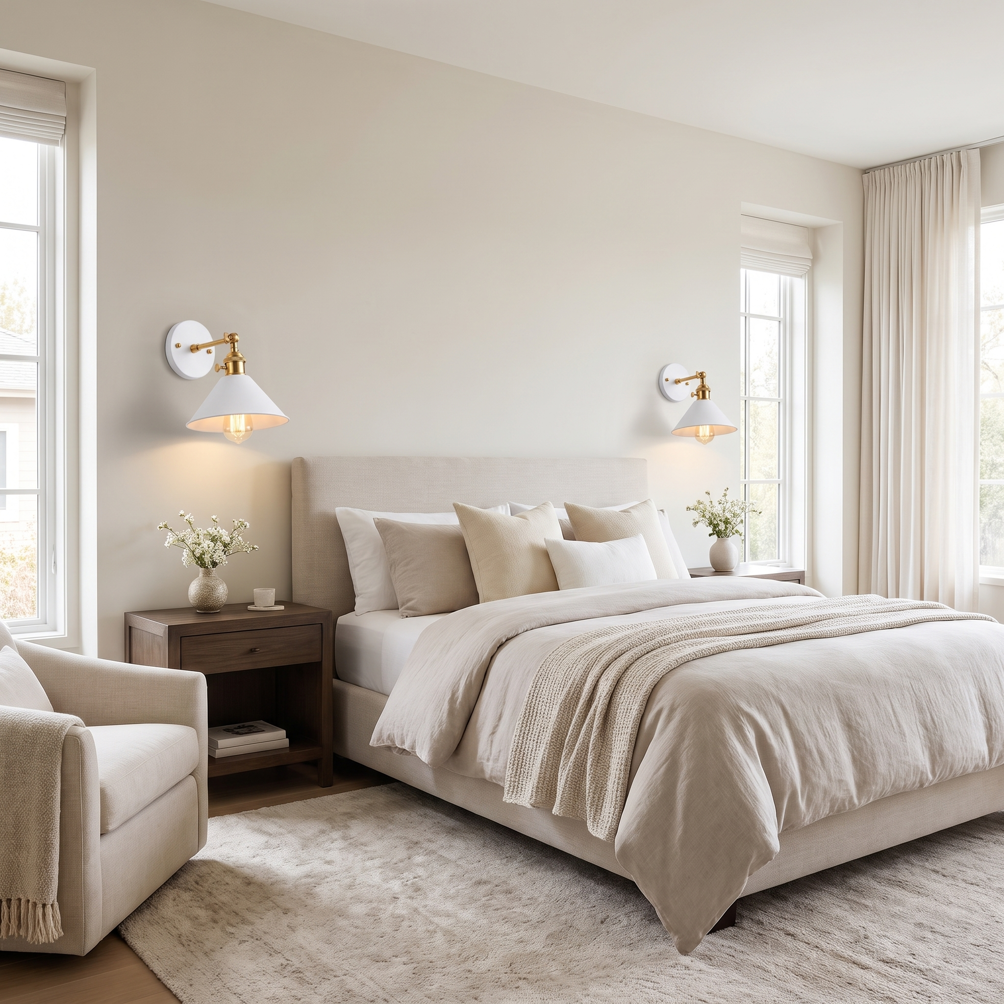 Dolce Aria white cone wall sconce pair in luxury bedroom