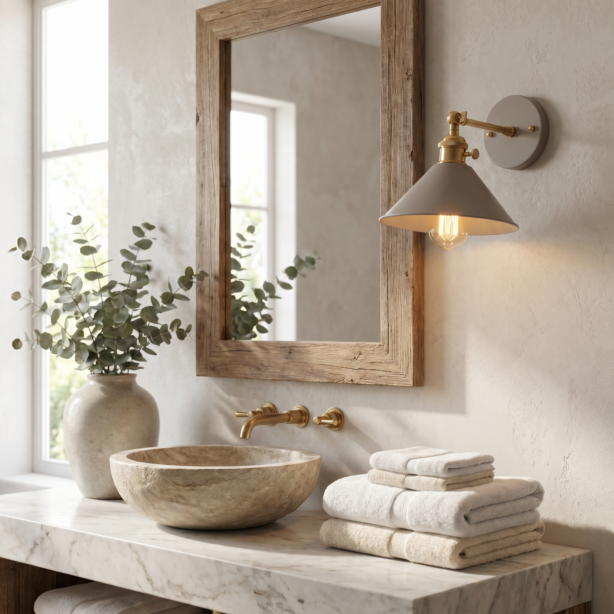 Dolce Aria gray cone wall sconce by bathroom mirror