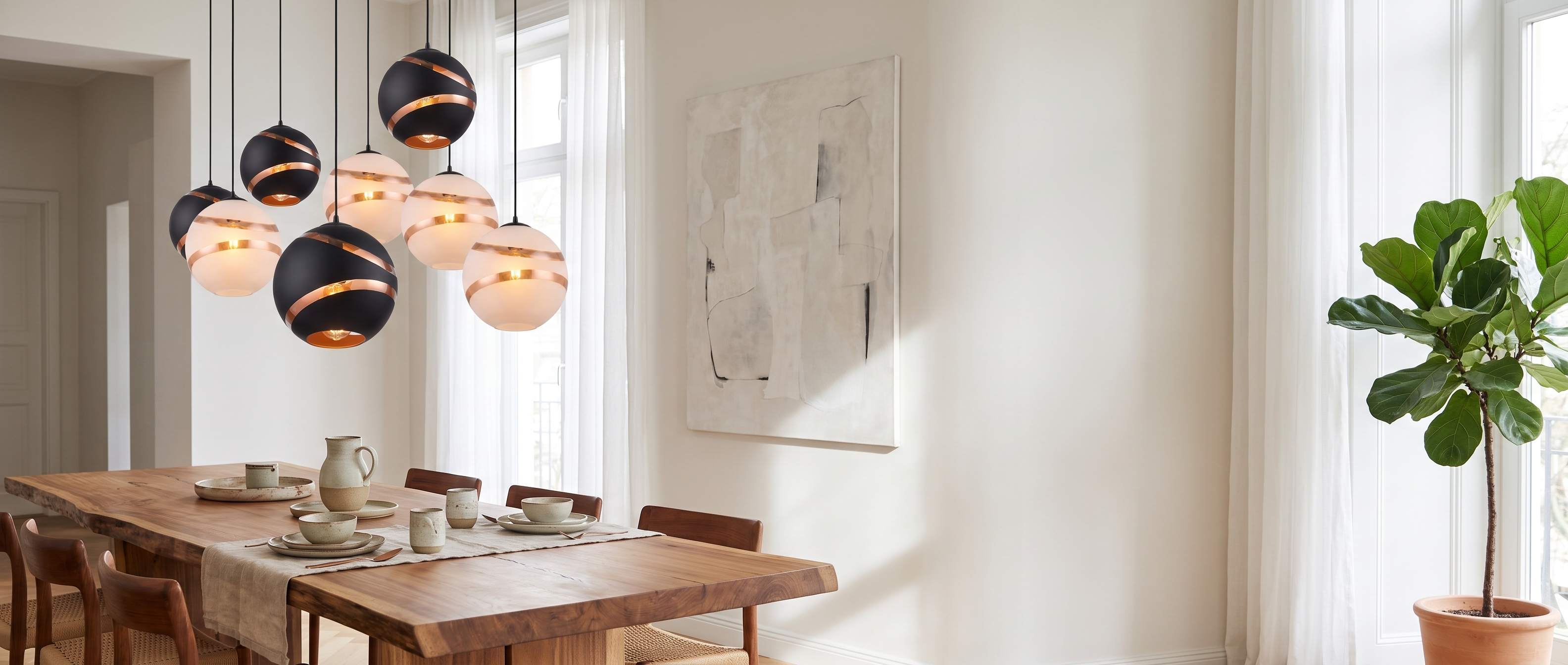 Eclisse Dorata glass globe pendant luxury dining room banner