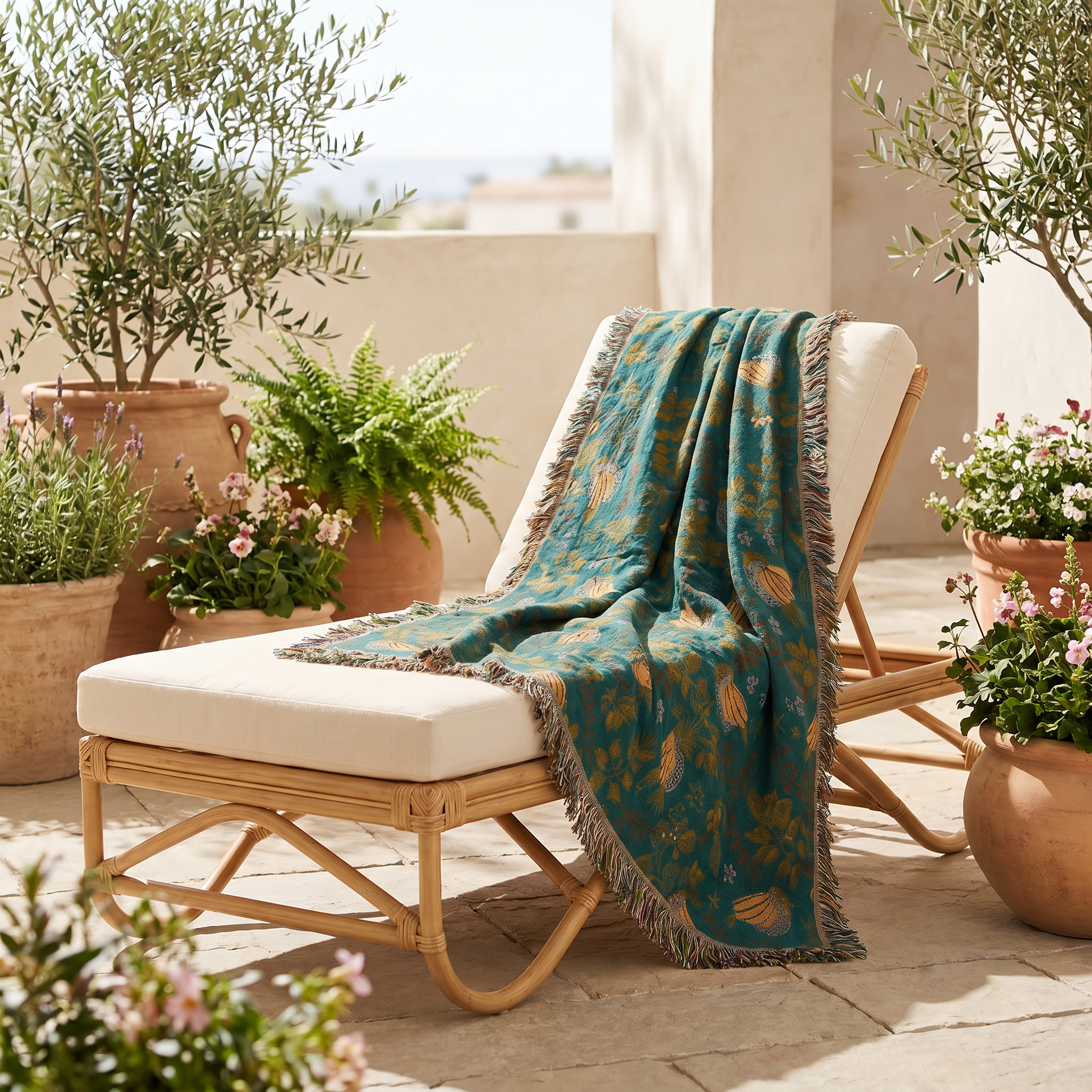 Giardino Incantato woven throw on an outdoor patio chair