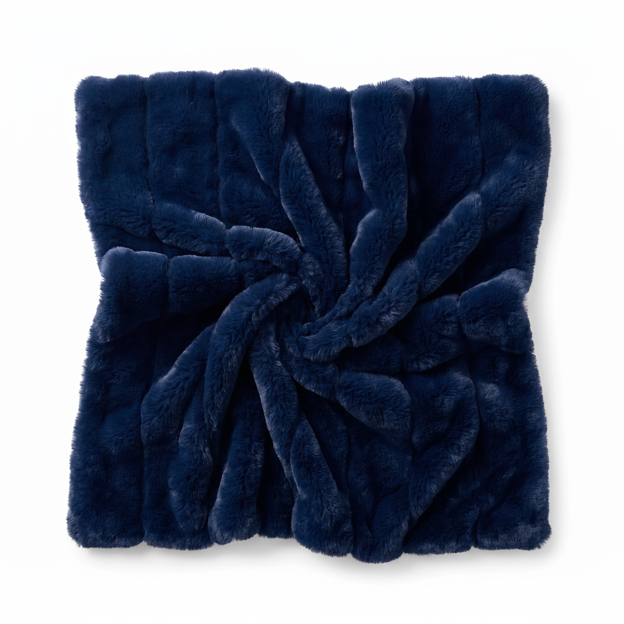 Nuvola Morbida navy blue plush ruched faux fur throw