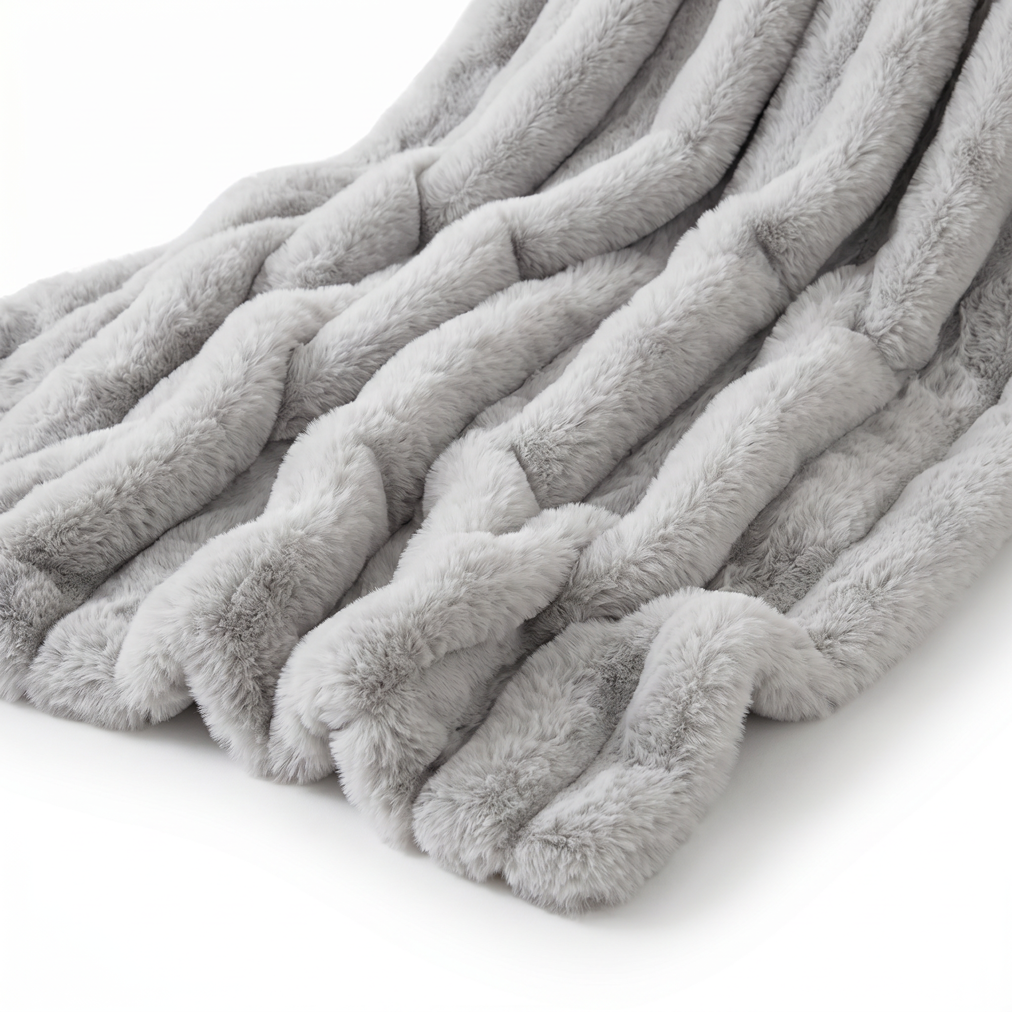 Nuvola Morbida light gray plush ruched faux fur throw