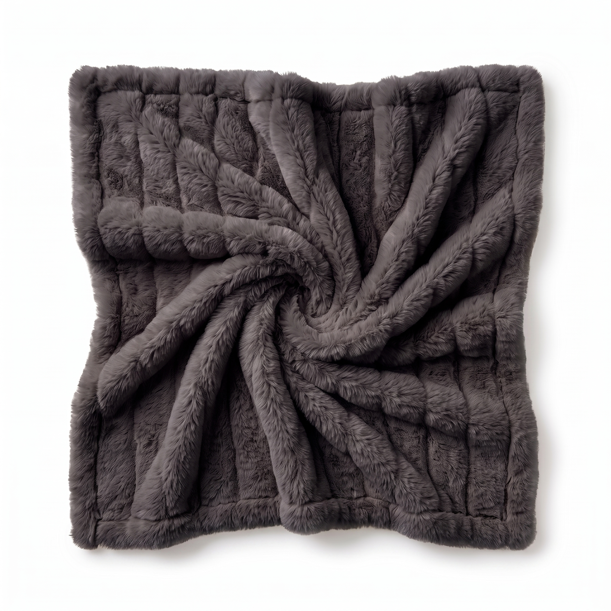 Nuvola Morbida dark gray plush ruched faux fur throw