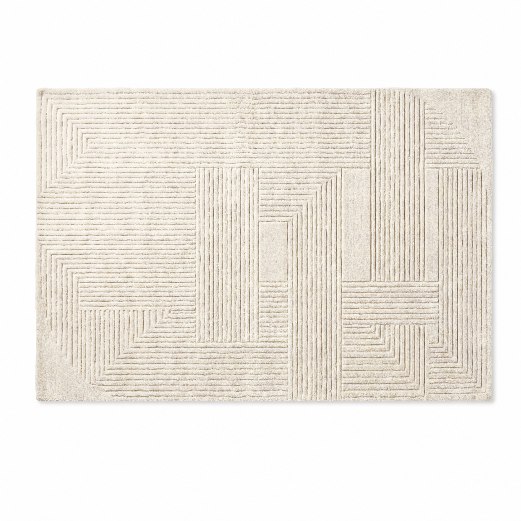 Labirinto minimalist plush area rug carved labyrinth pattern on white