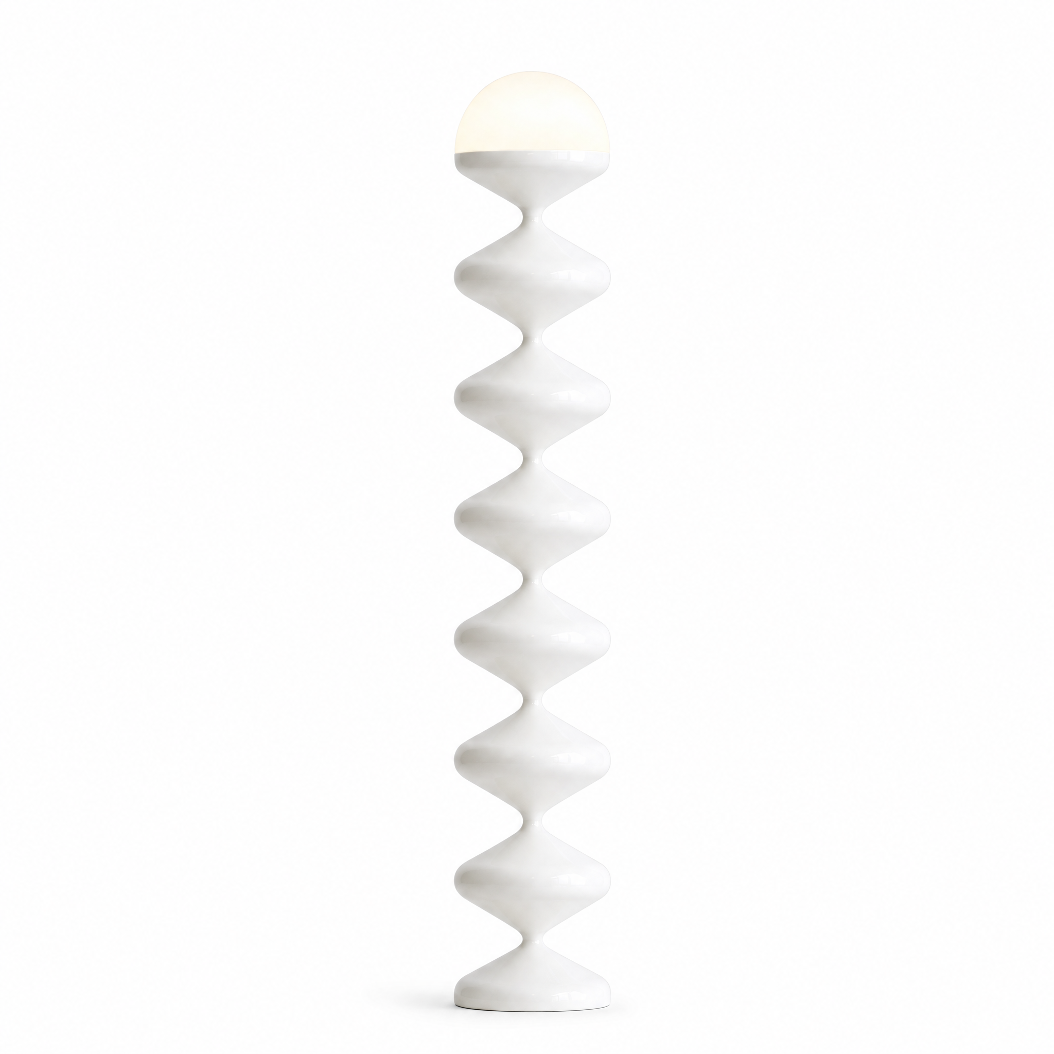 Onda Verticale sculptural floor lamp in White, stacked faceted discs and frosted dome, studio