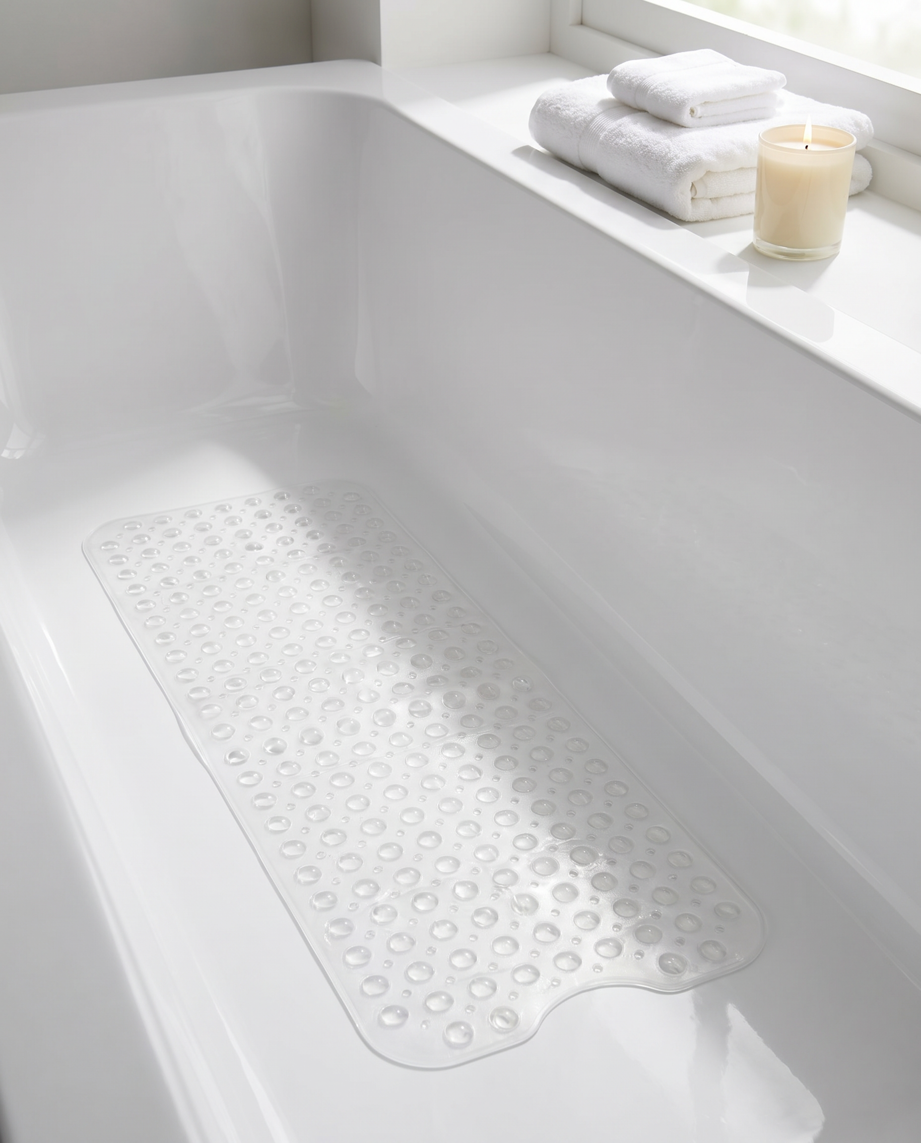 Onda Sicura white silicone bath mat inside a bathtub