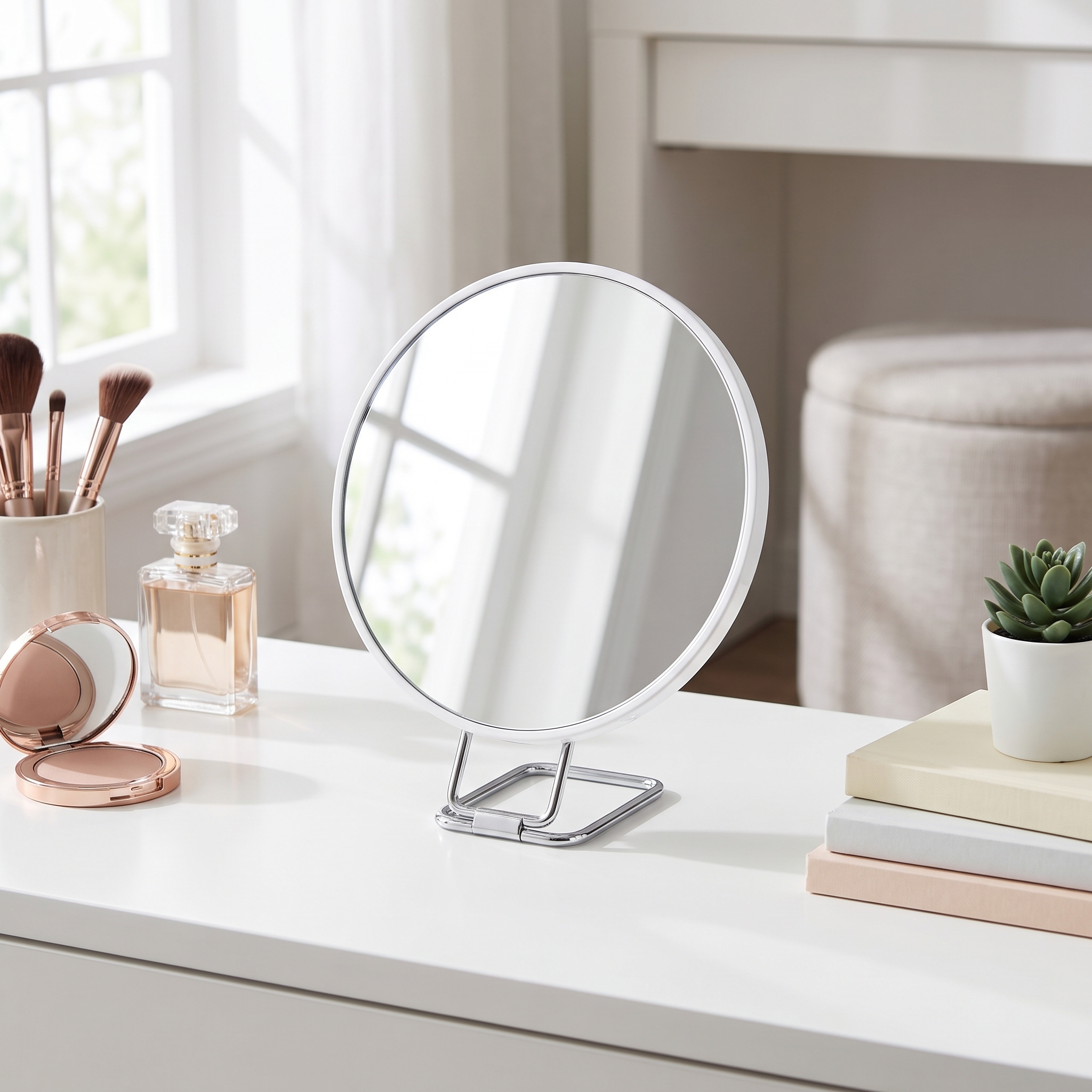 Chiara Vista white makeup mirror on a bright dressing table