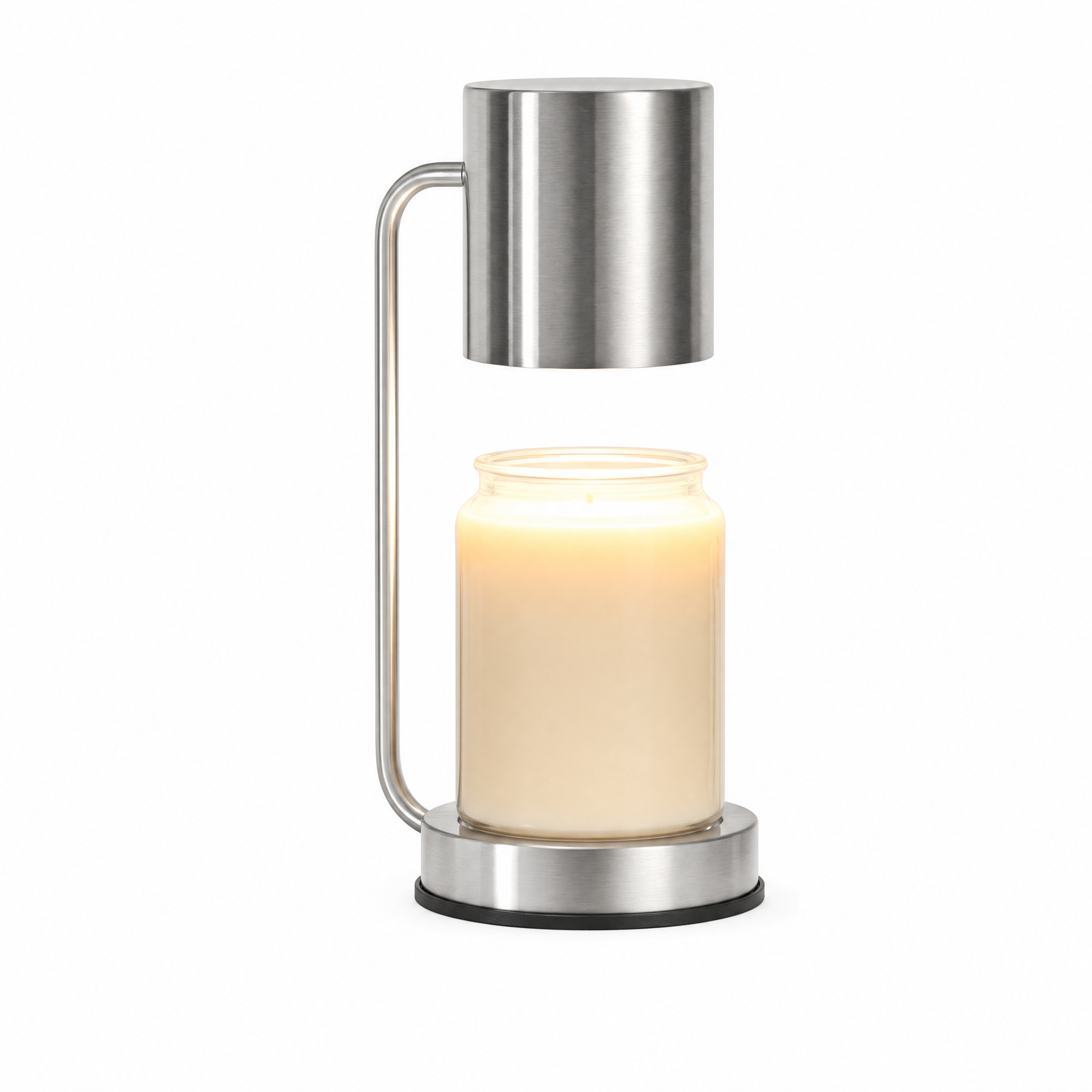 Tepore Dorato candle warmer lamp in brushed stainless steel on a white background