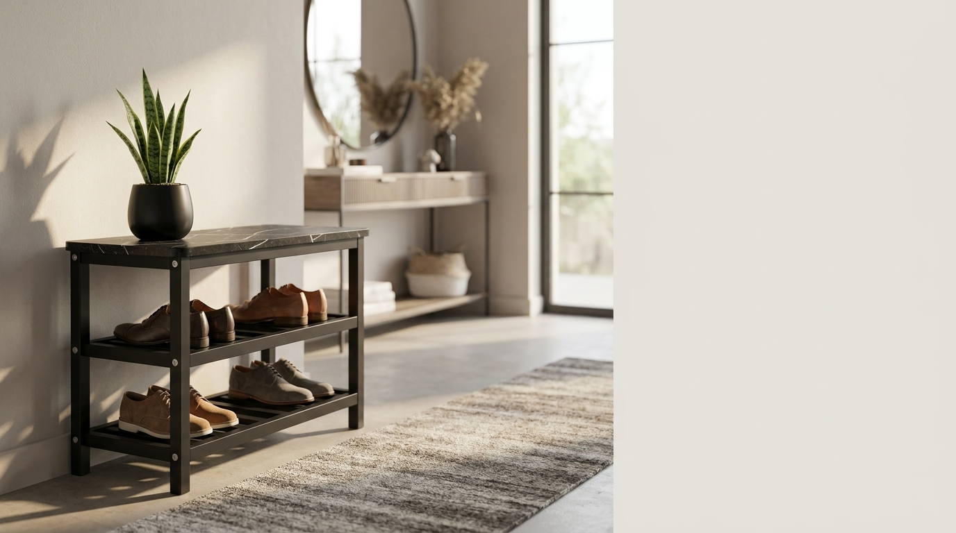 Linea Bassa Shoe Rack in a spacious modern entryway
