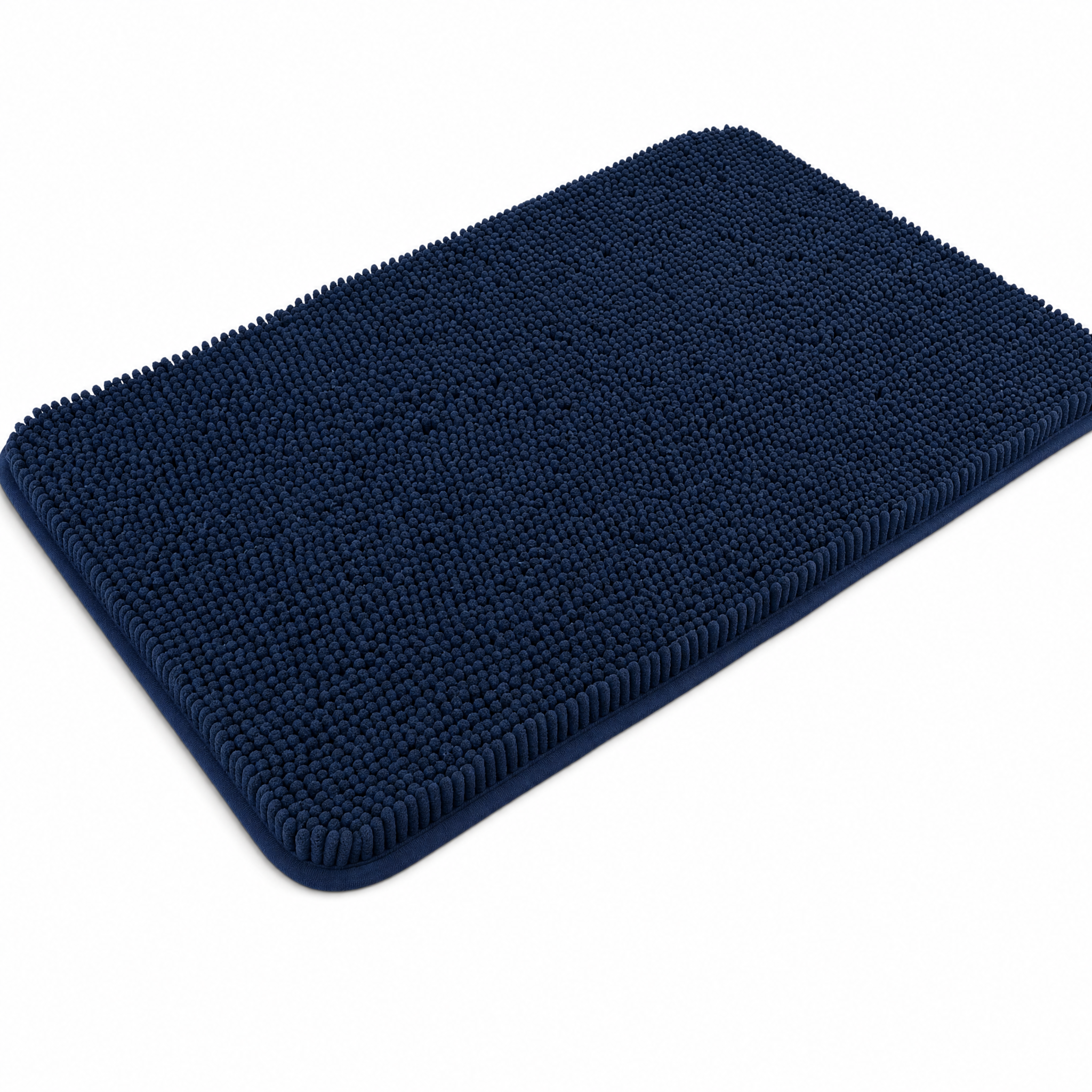 Nuvola Bath Mat in dark blue, plush chenille, studio white background