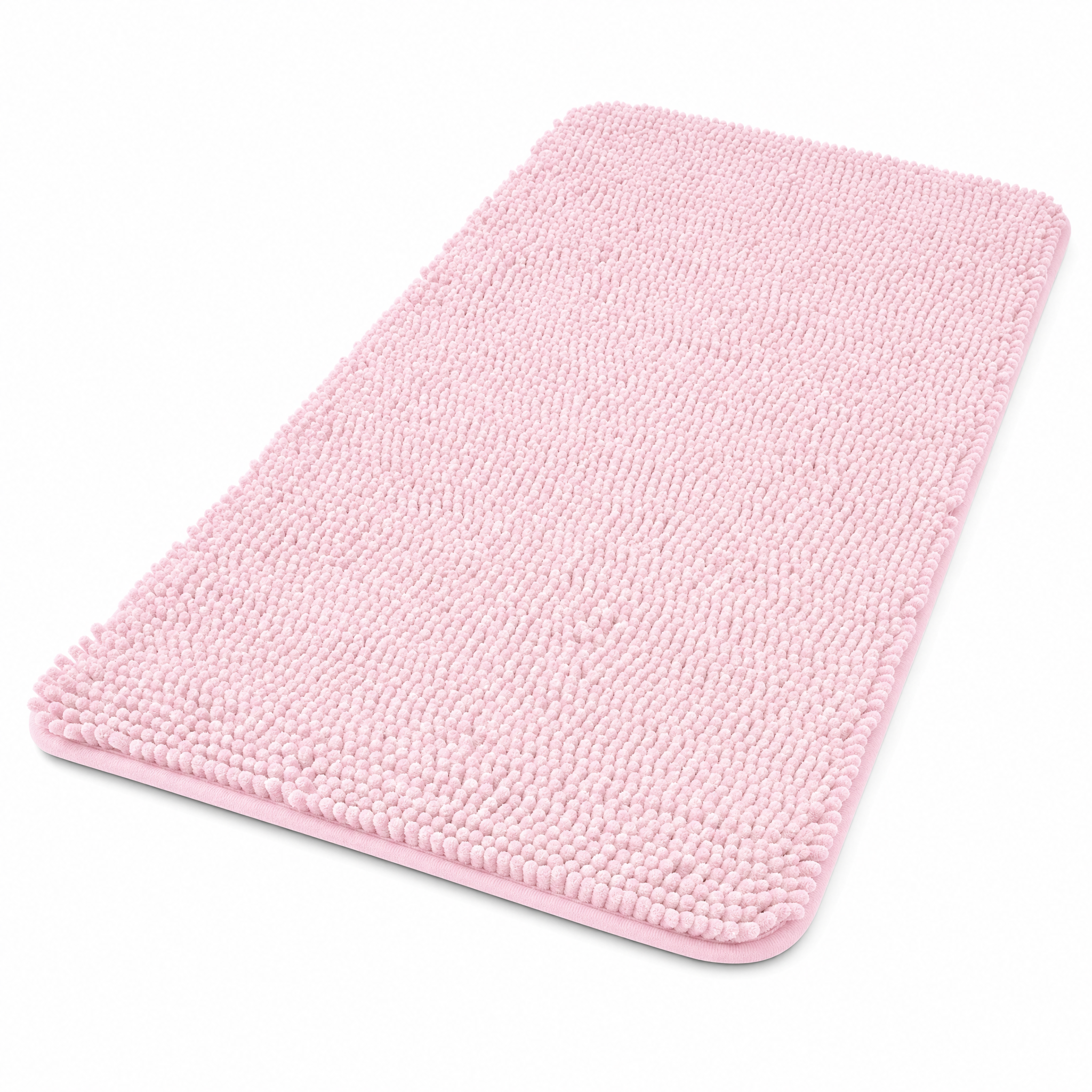 Nuvola Bath Mat in blush pink, plush chenille, studio white background