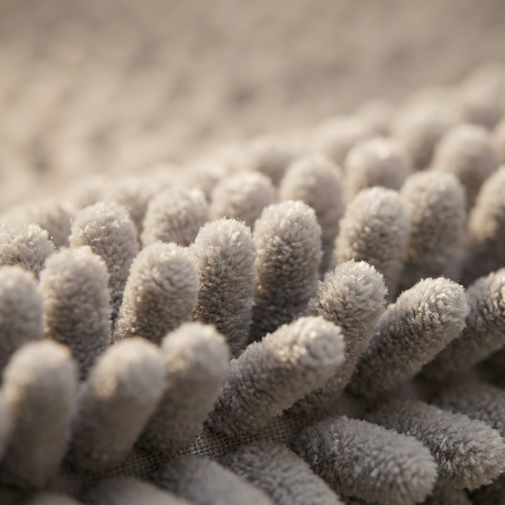 Close-up of the plush chenille pile texture of the Nuvola bath mat