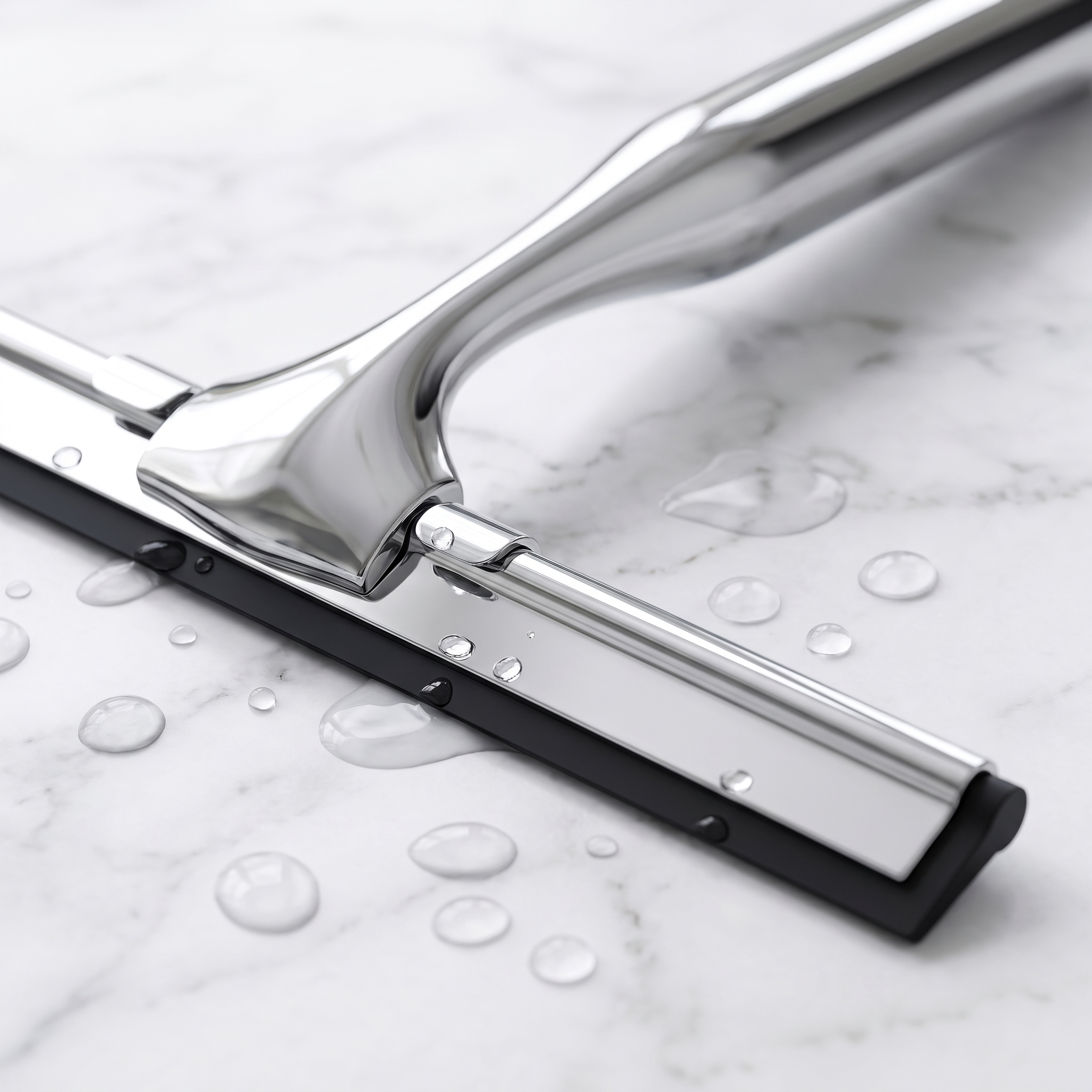 Macro detail of the silicone blade and polished stainless steel handle