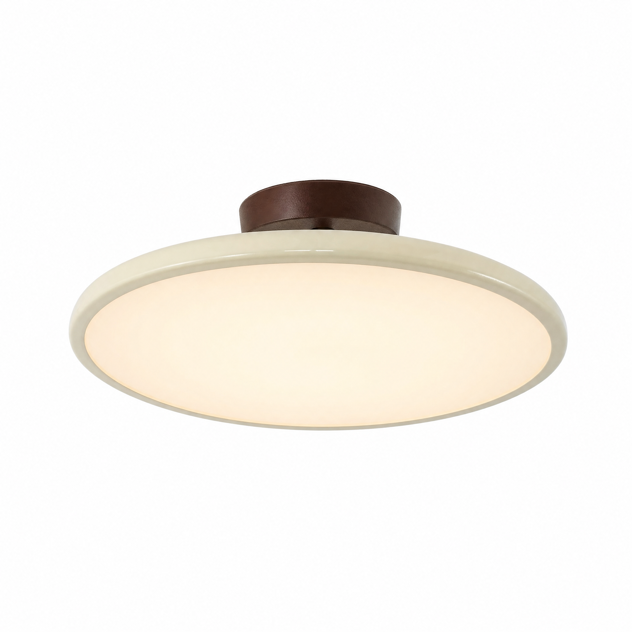 Retro cream saucer ceiling light on a white background