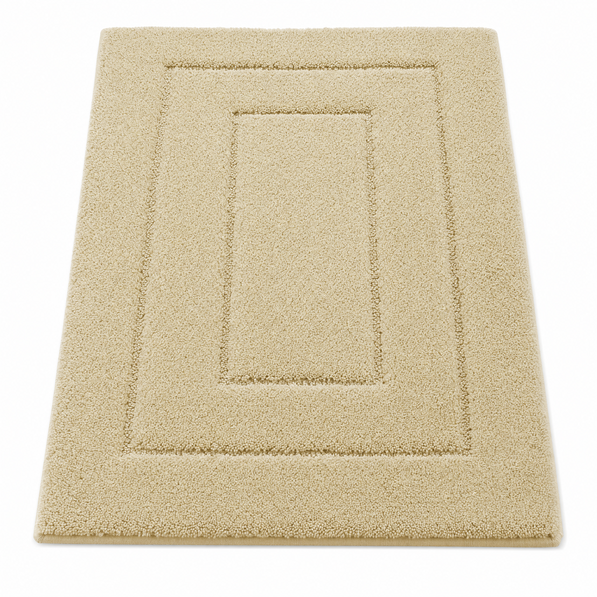 Khaki plush bath mat on a white background