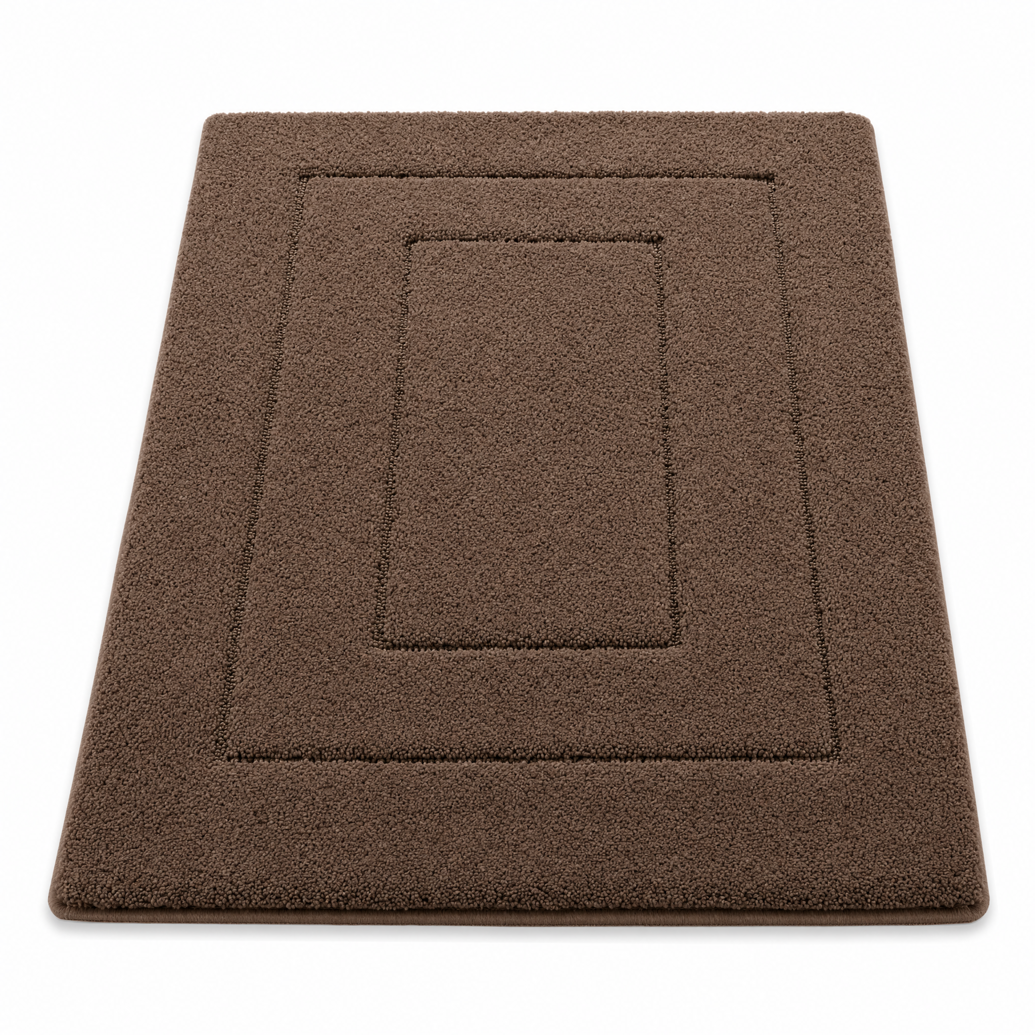 Coffee brown plush bath mat on a white background