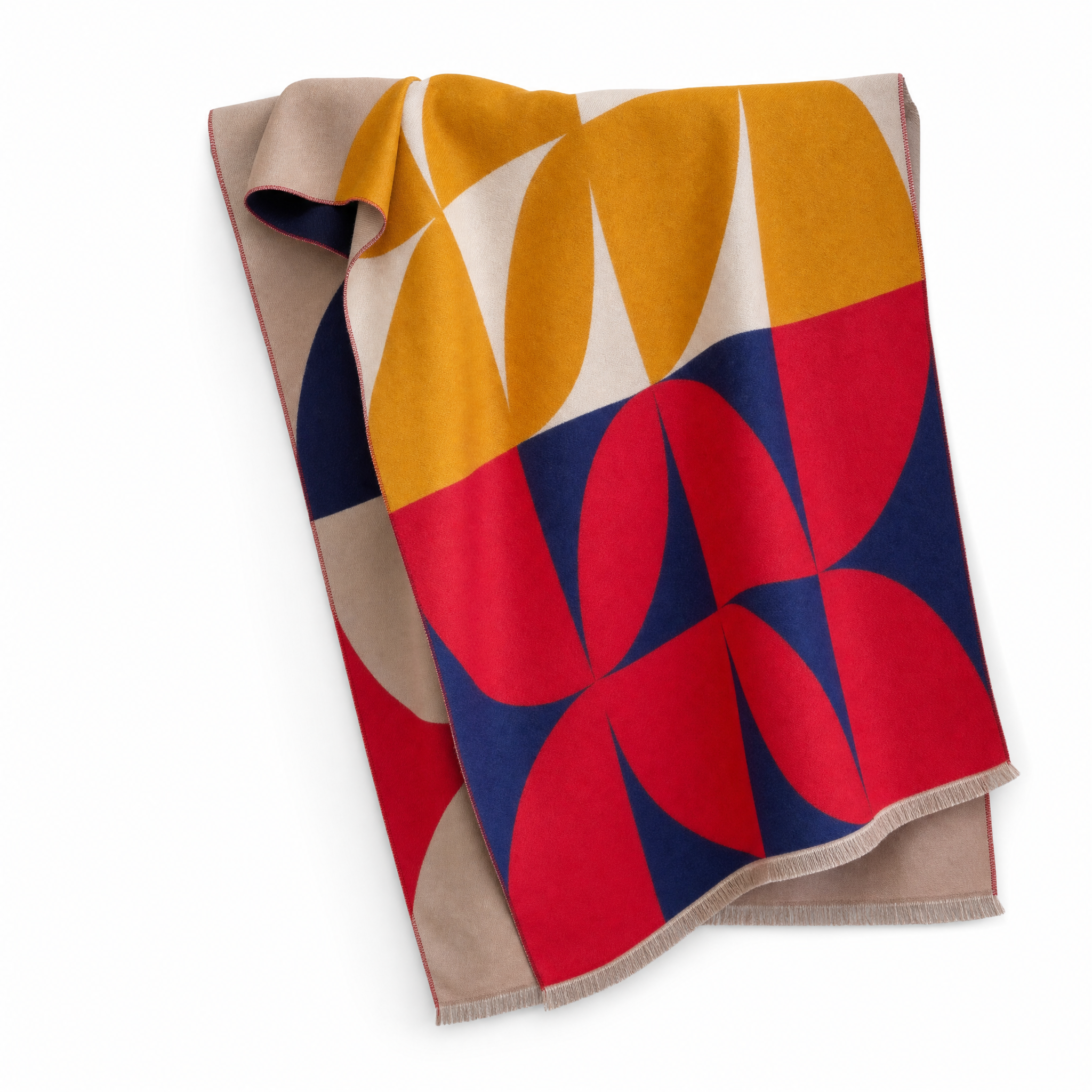 Cinnabar Navy reversible geometric wrap poncho