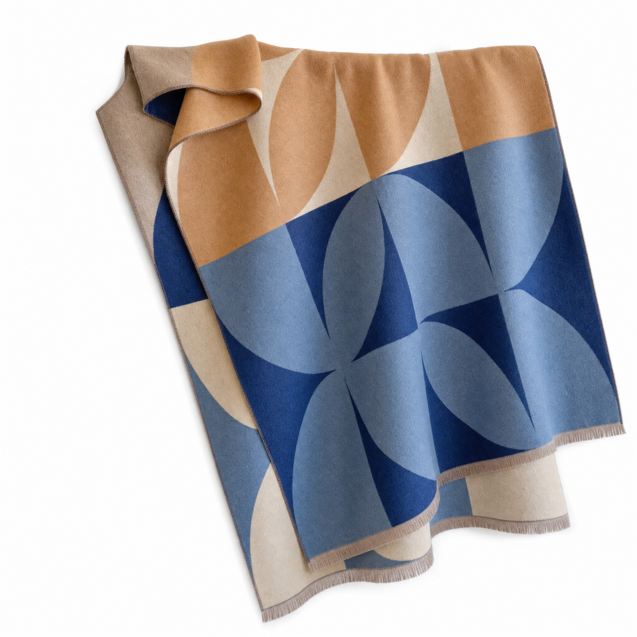 Autumn Blue reversible geometric wrap poncho