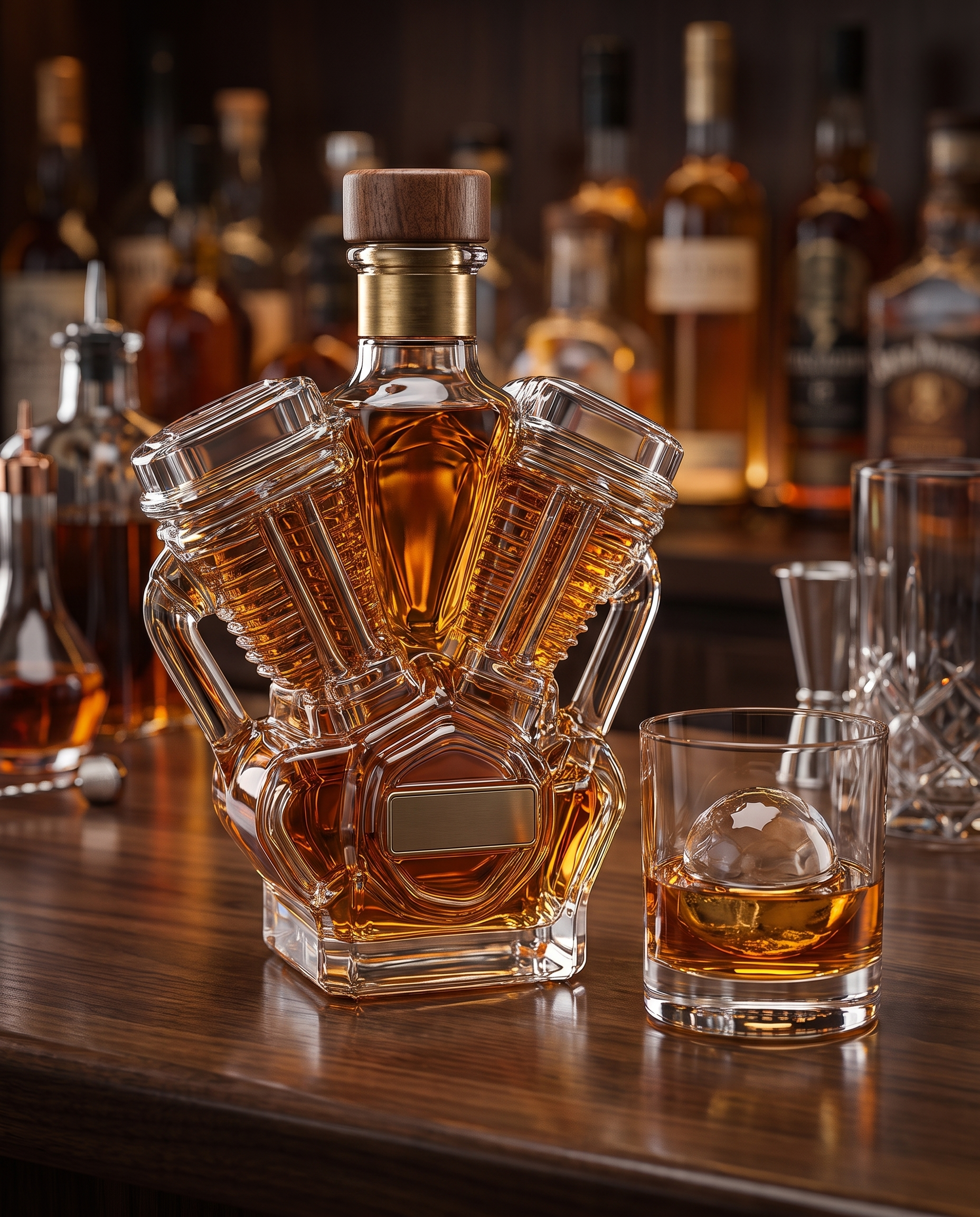 Gemello Twin-Engine Whiskey Decanter on a home bar