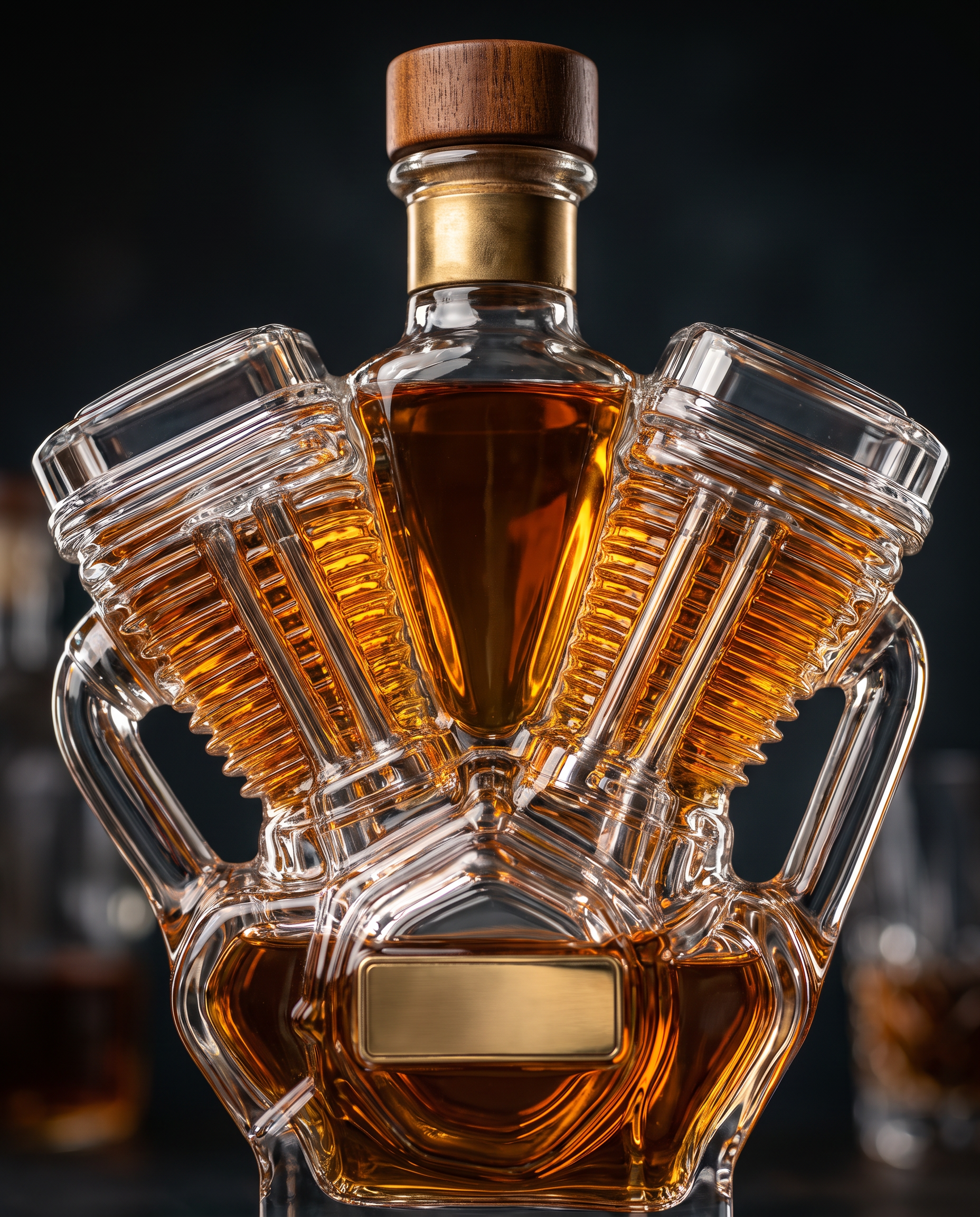 Gemello Twin-Engine Whiskey Decanter - finned cylinder detail