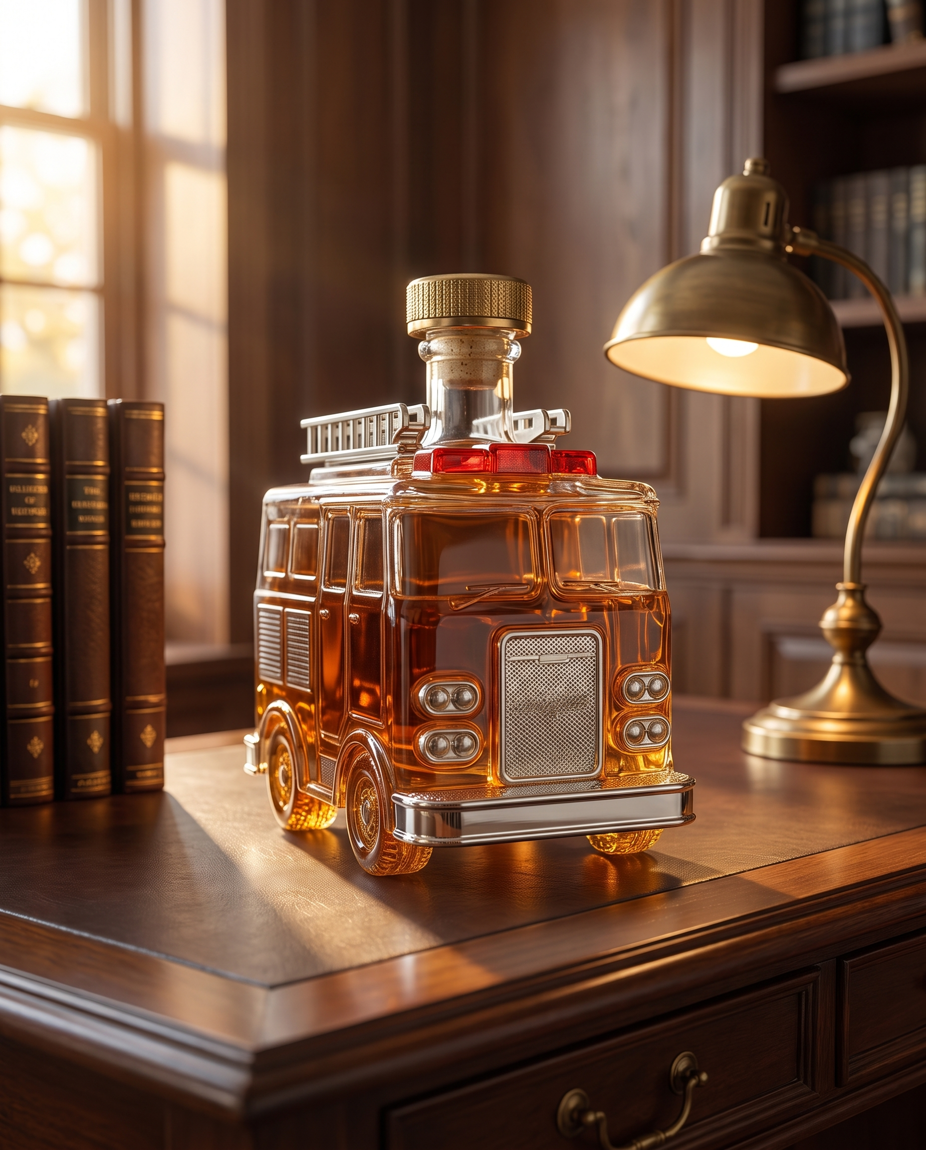 Fiamma Fire Truck Whiskey Decanter on an executive desk