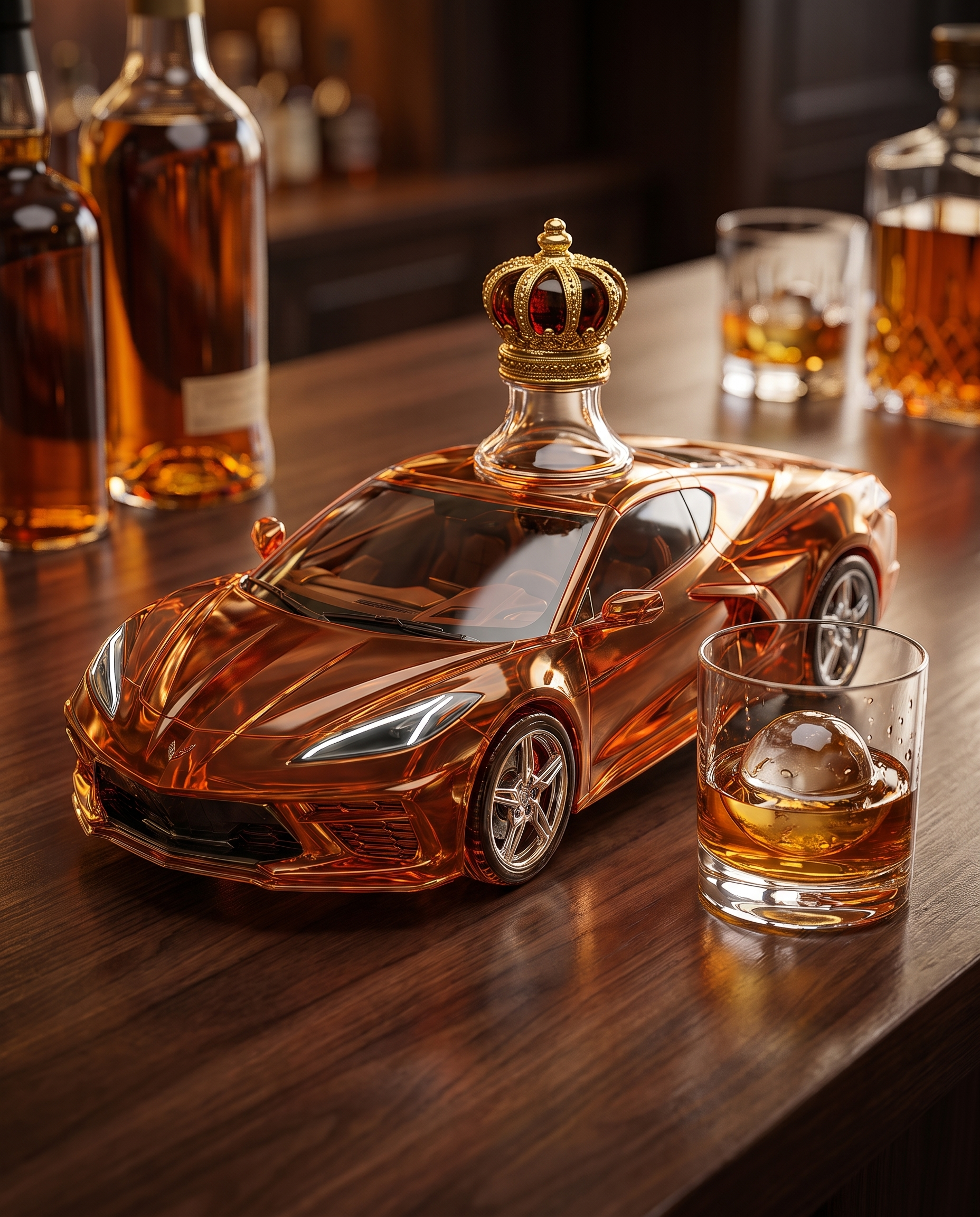 Corsa Sports Car Whiskey Decanter on a home bar