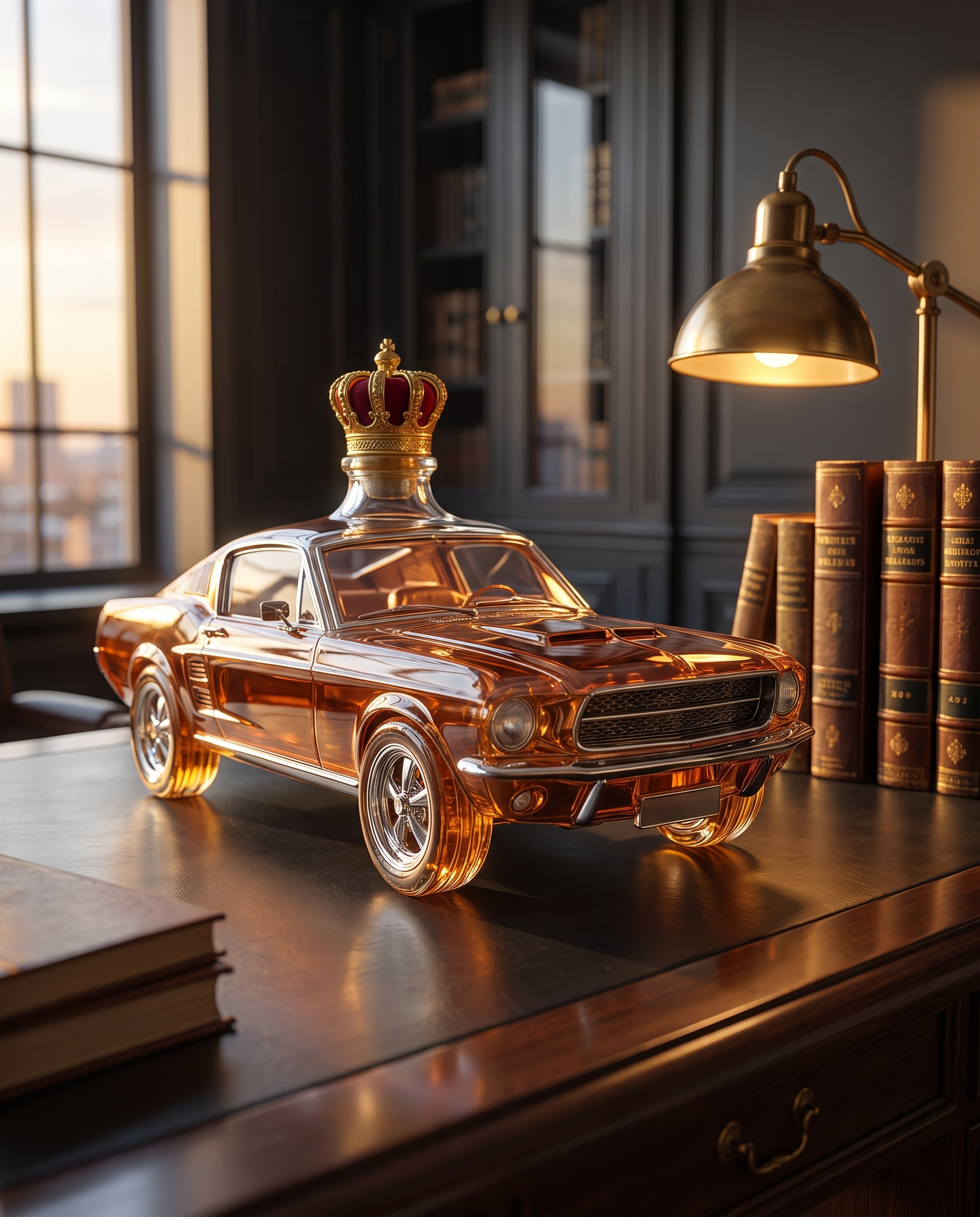 Furia Muscle Car Whiskey Decanter on an executive desk