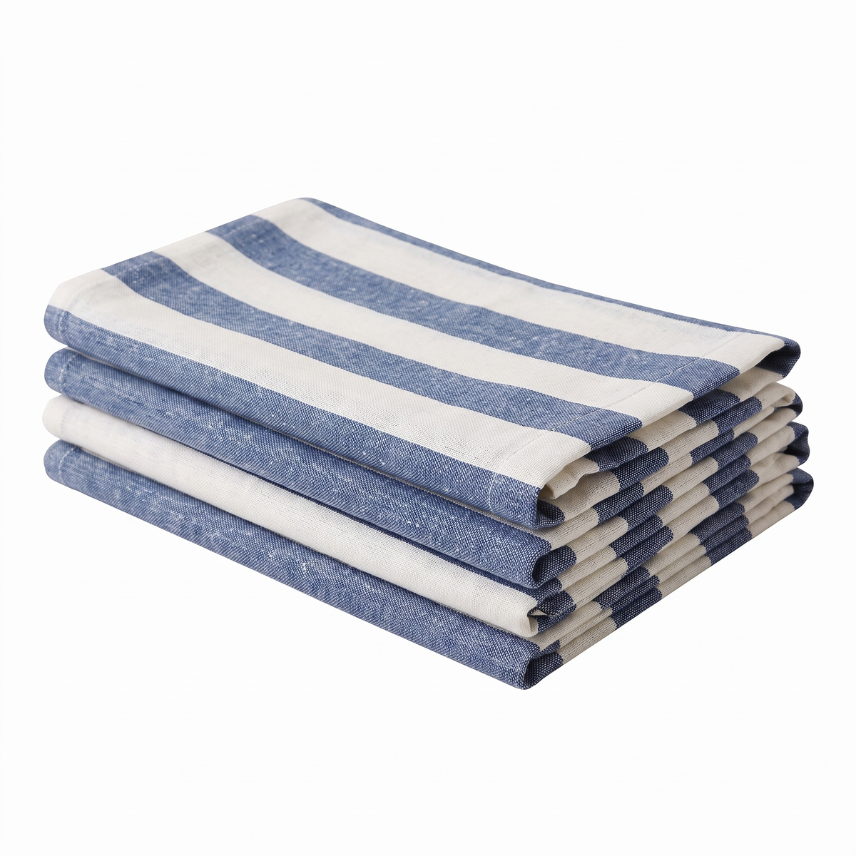Painterly Stripe Linen Placemats (Set of 4) - Blue Stripe - Folded Stack Hero