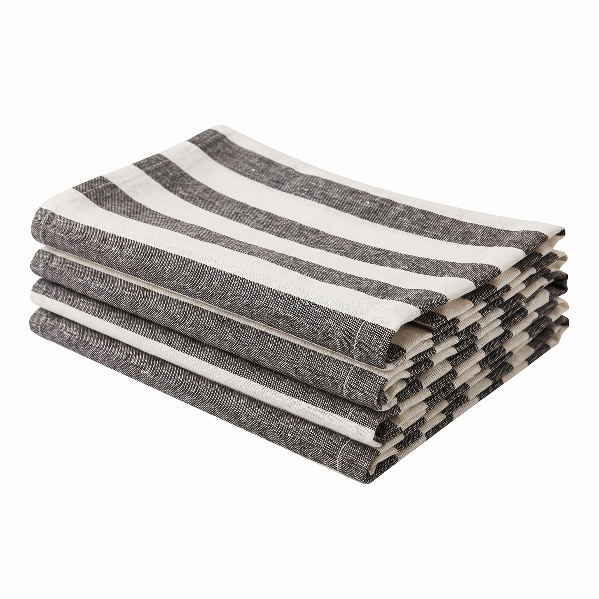 Painterly Stripe Linen Placemats (Set of 4) - Charcoal Stripe - Folded Stack Hero