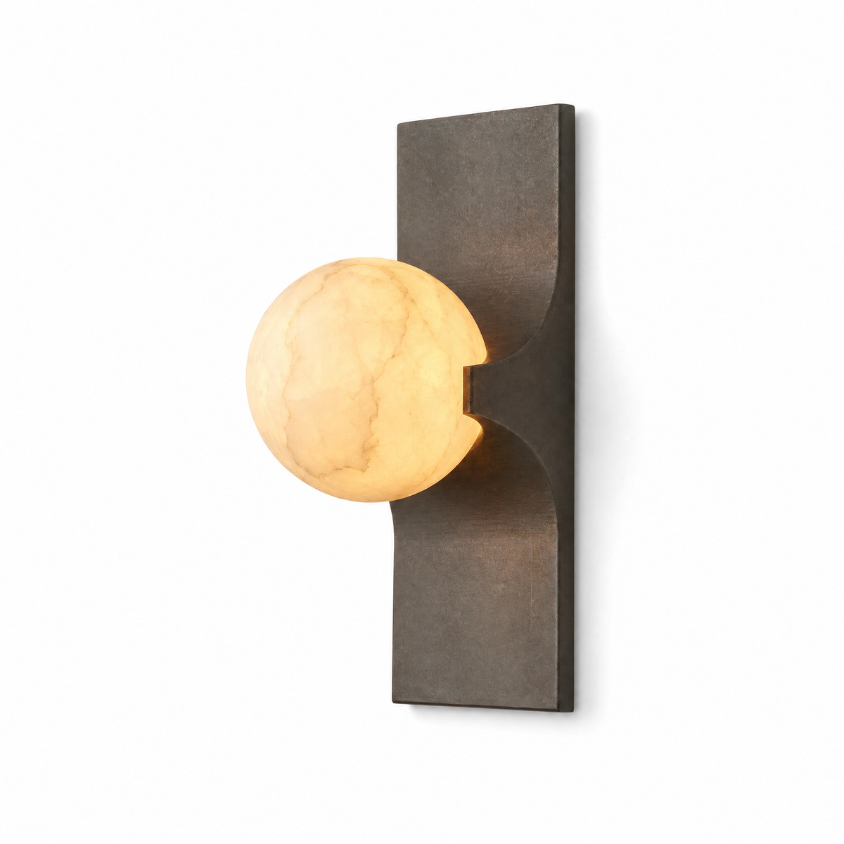 Lume Velato single alabaster wall sconce, brass, warm white 3000K