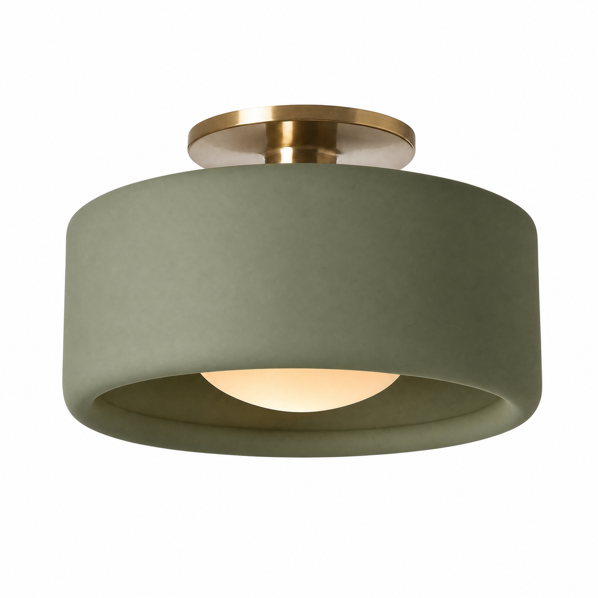 Porcellana Dolce semi-flush ceiling light in Matte Green, 11 in