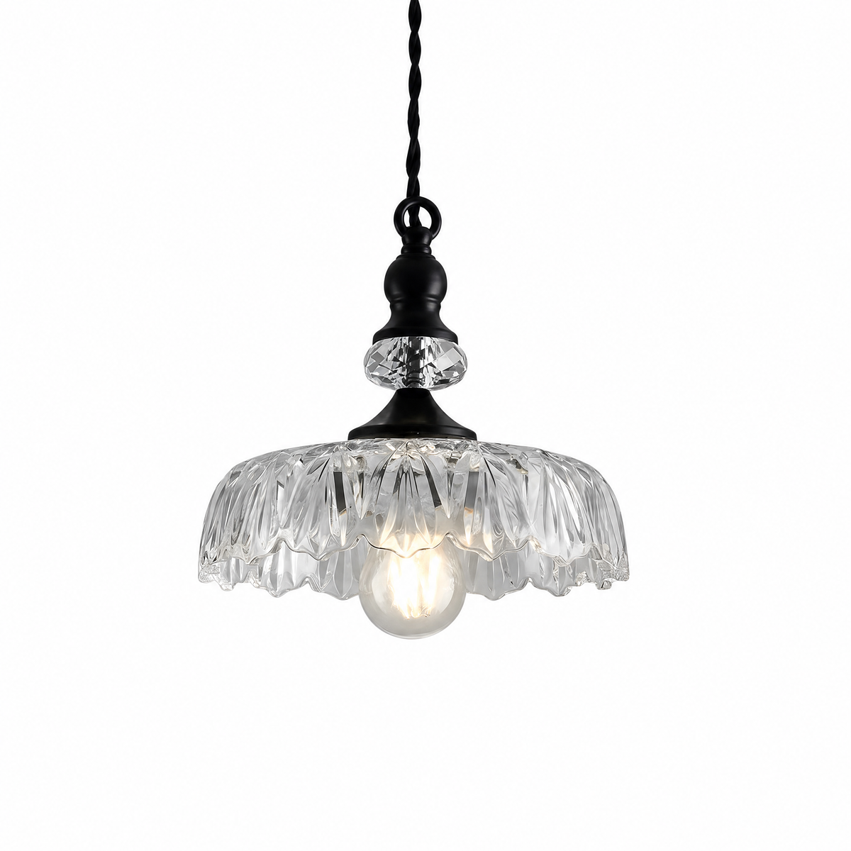 Fiore di Vetro glass flower pendant light in Clear & Black, hardwired