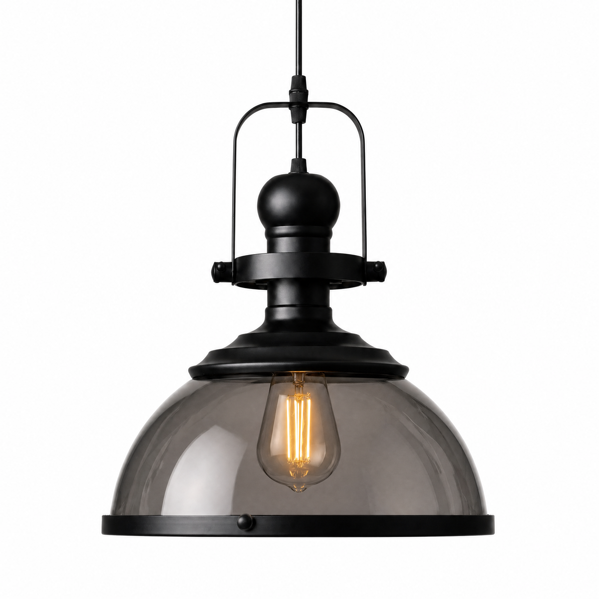 Cupola Officina glass dome pendant light with smoked glass and matte black hardware