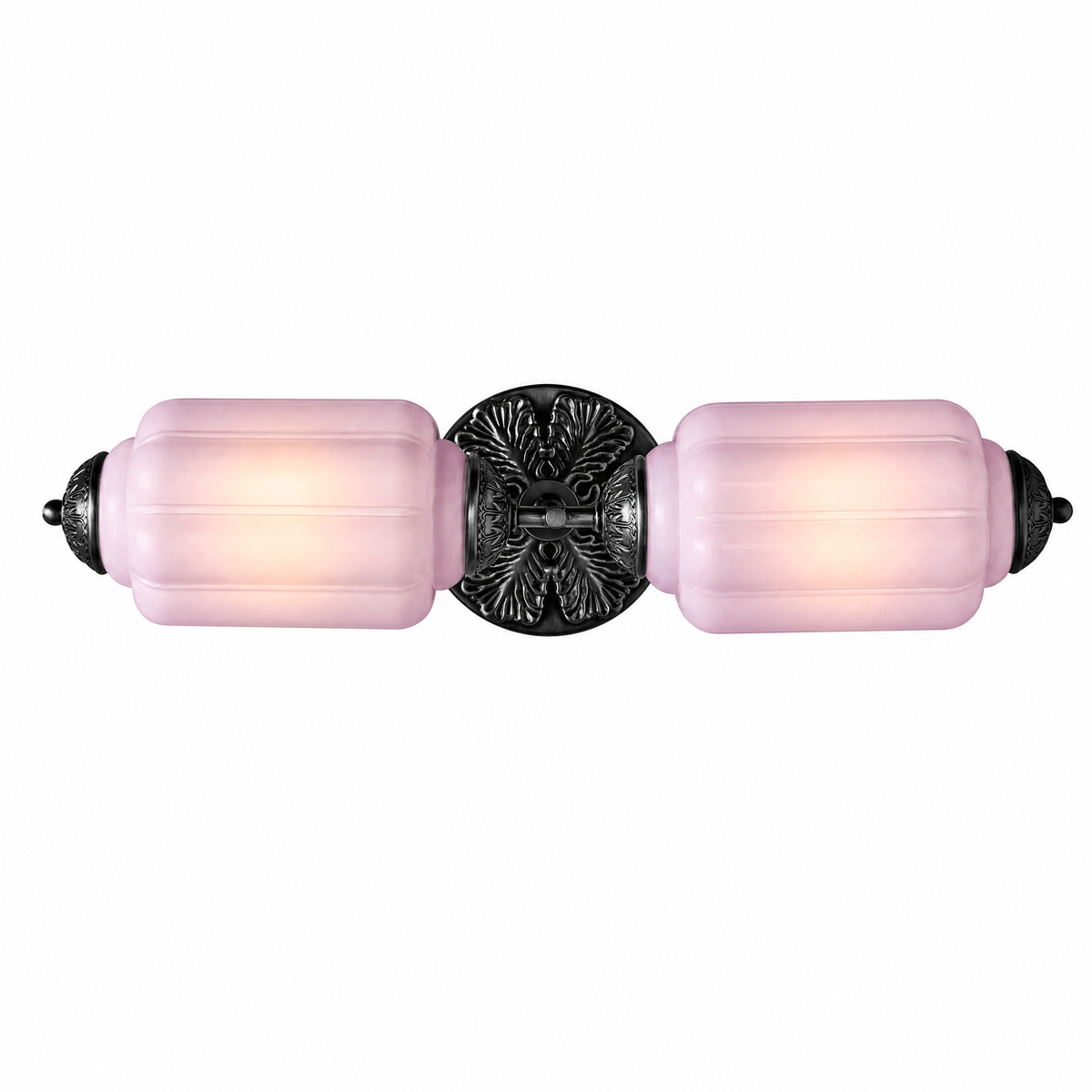 Raggiera Deco vanity light with lavender glass shades and black sunburst plate