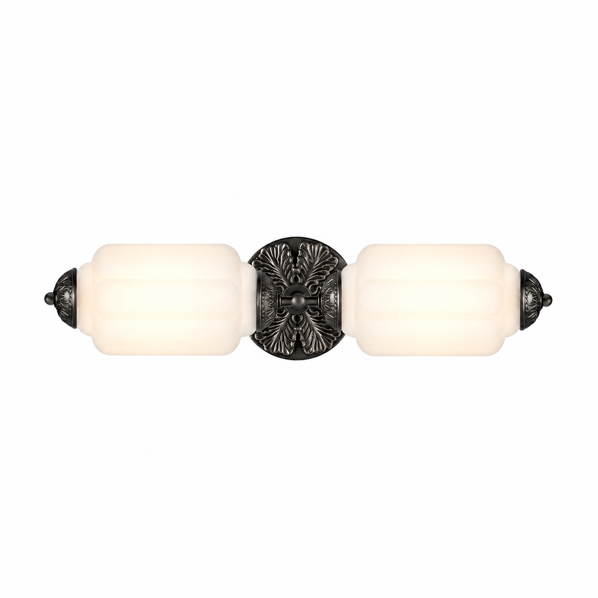 Raggiera Deco vanity light with frosted glass shades and black sunburst plate